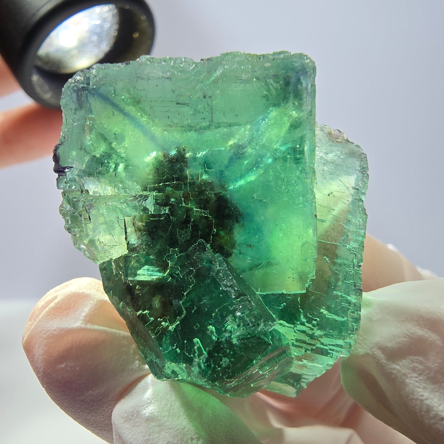 Klare Phantom Fluorit Würfel Stufe, parkettiert grün Okorusu, Namibia 43*33*25mm