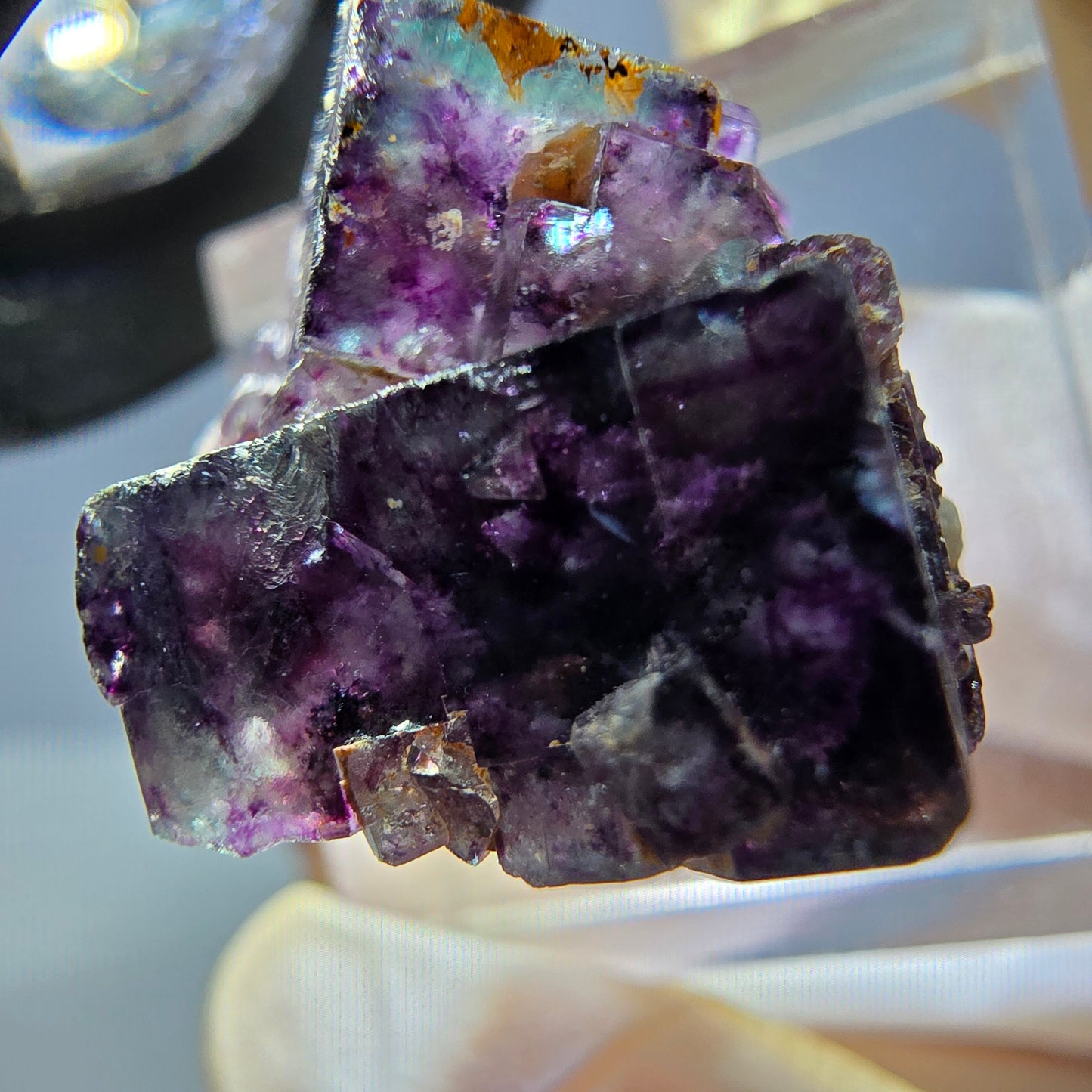 Phantom Fluorit Würfel Stufe, grün lila Okorusu, Namibia 24*21*17mm