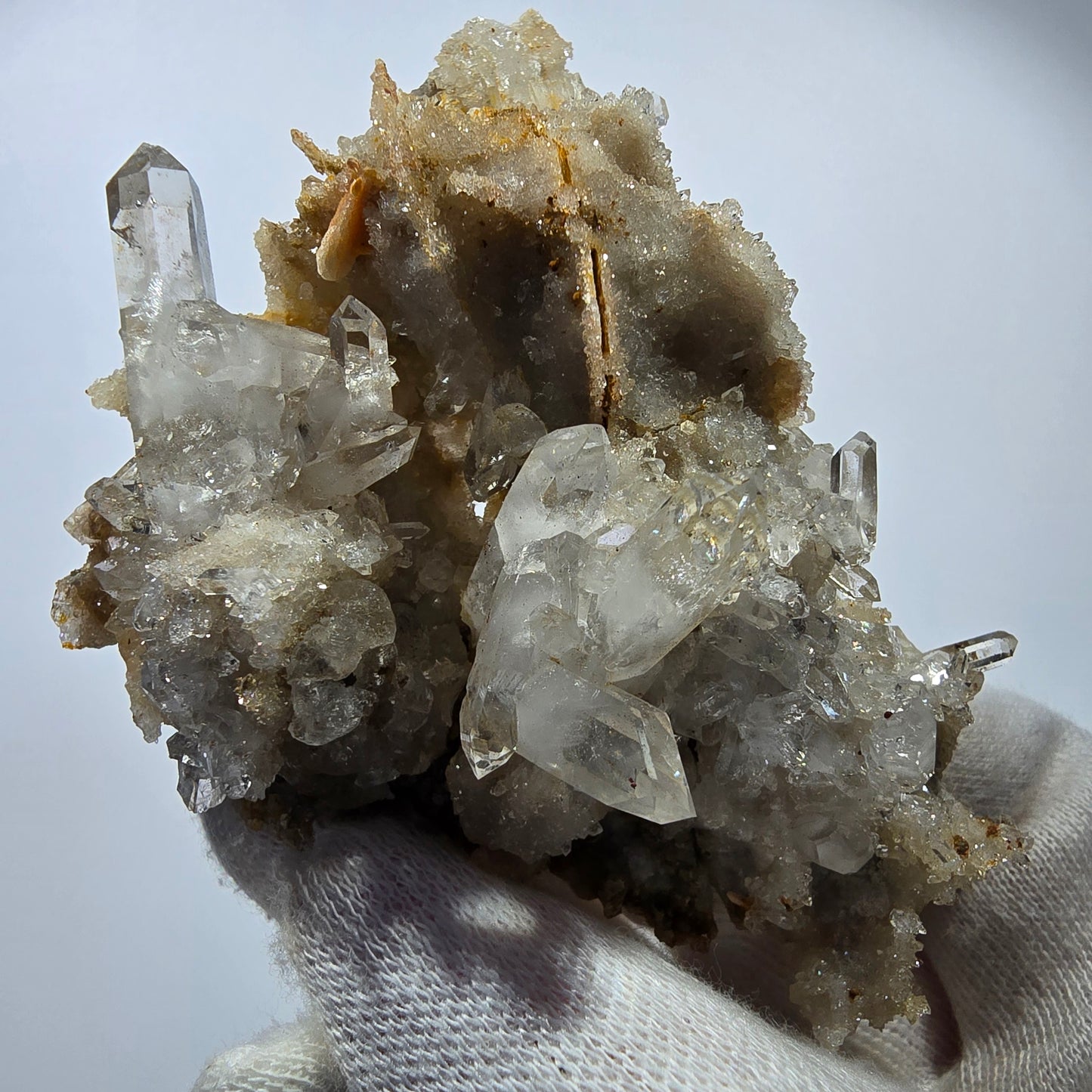 Phantom Smoky Quartz DT, UV Calcite on Matrix Specimen Valentine Pocket, Namibia 86*60*34mm
