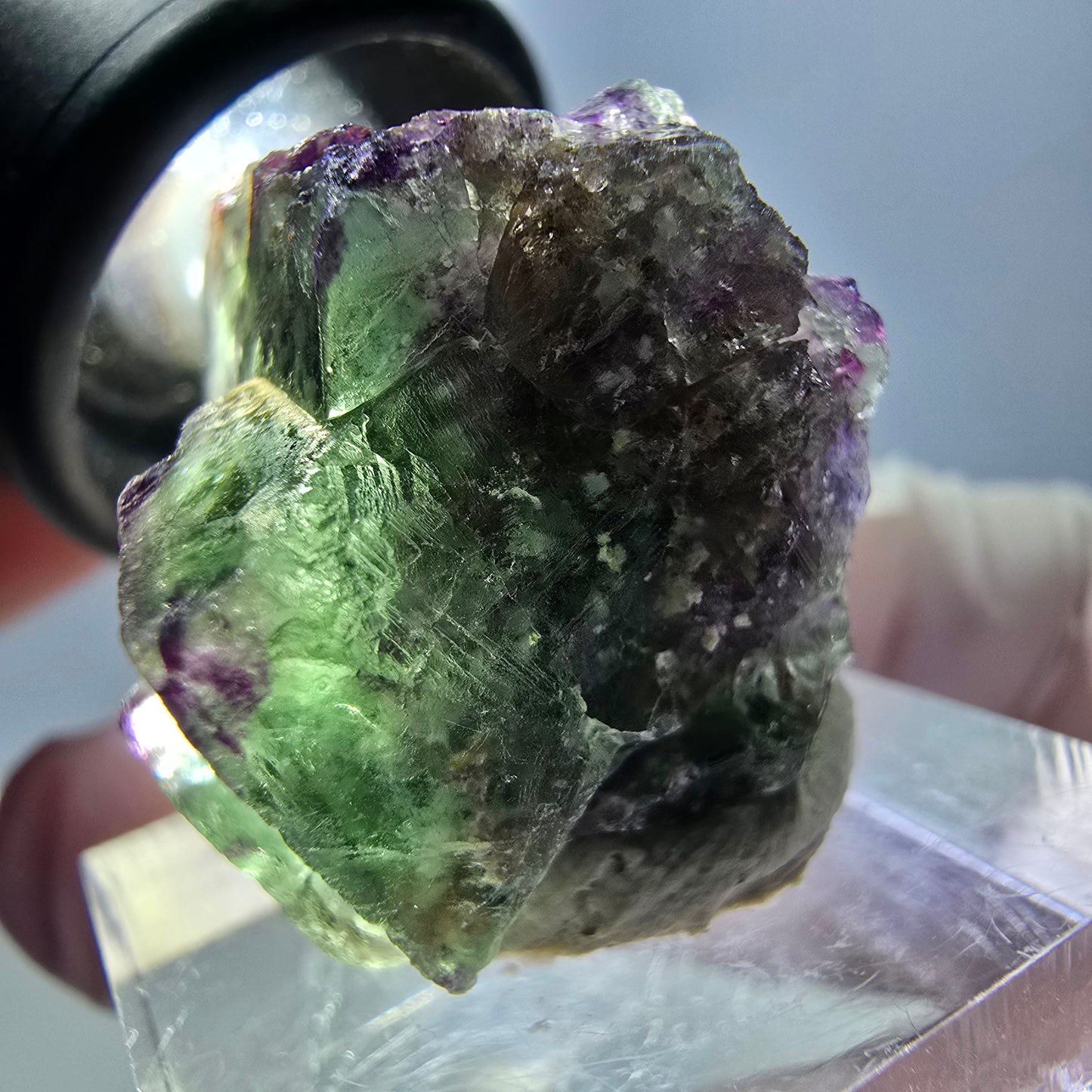 Spécimen de cube de fluorite fantôme, vert violet, Okorusu, Namibie, 24 x 20 x 20 mm