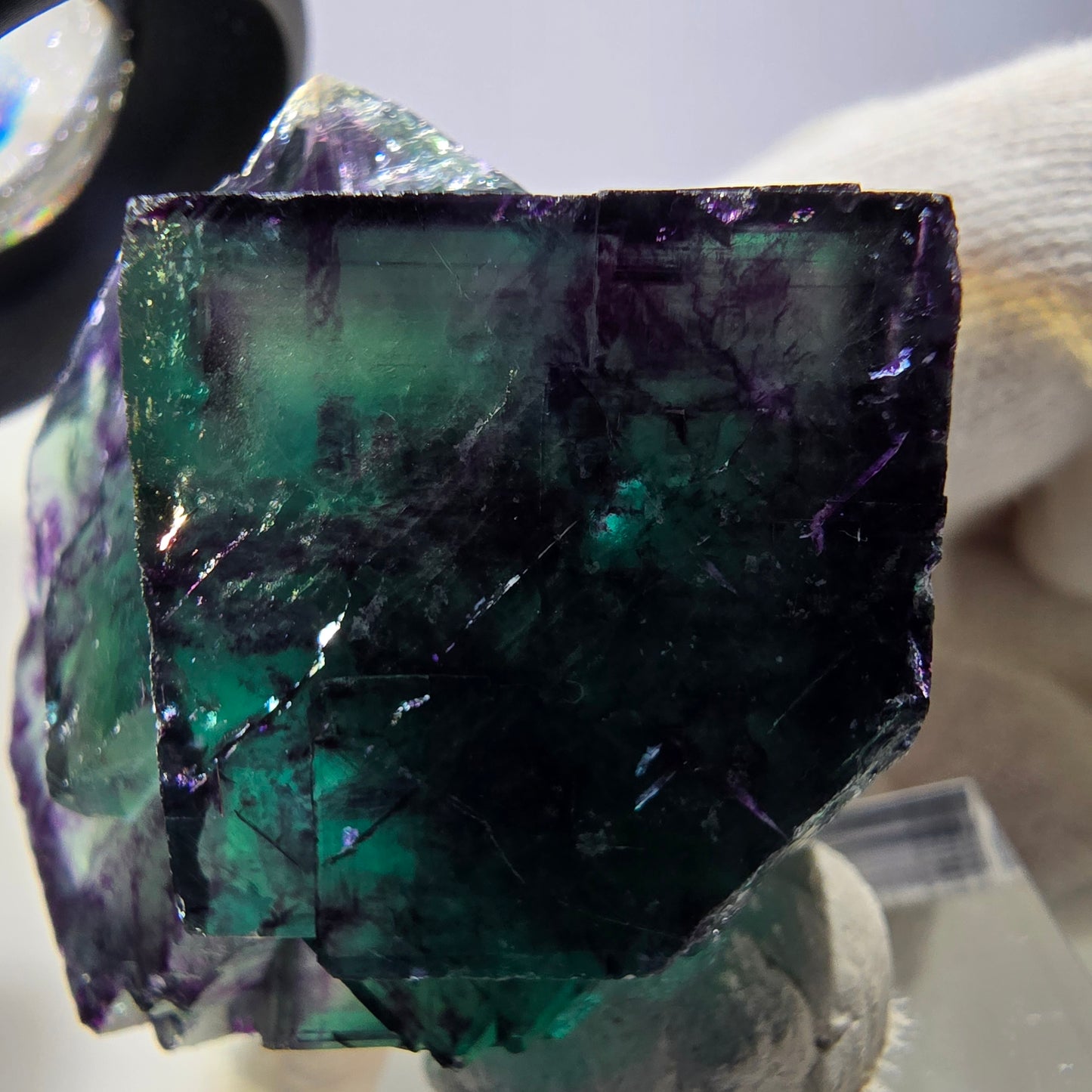 Seltene Phantom Fluorit Würfel Stufe zonal grün lila Okorusu, Namibia 37*37*29mm