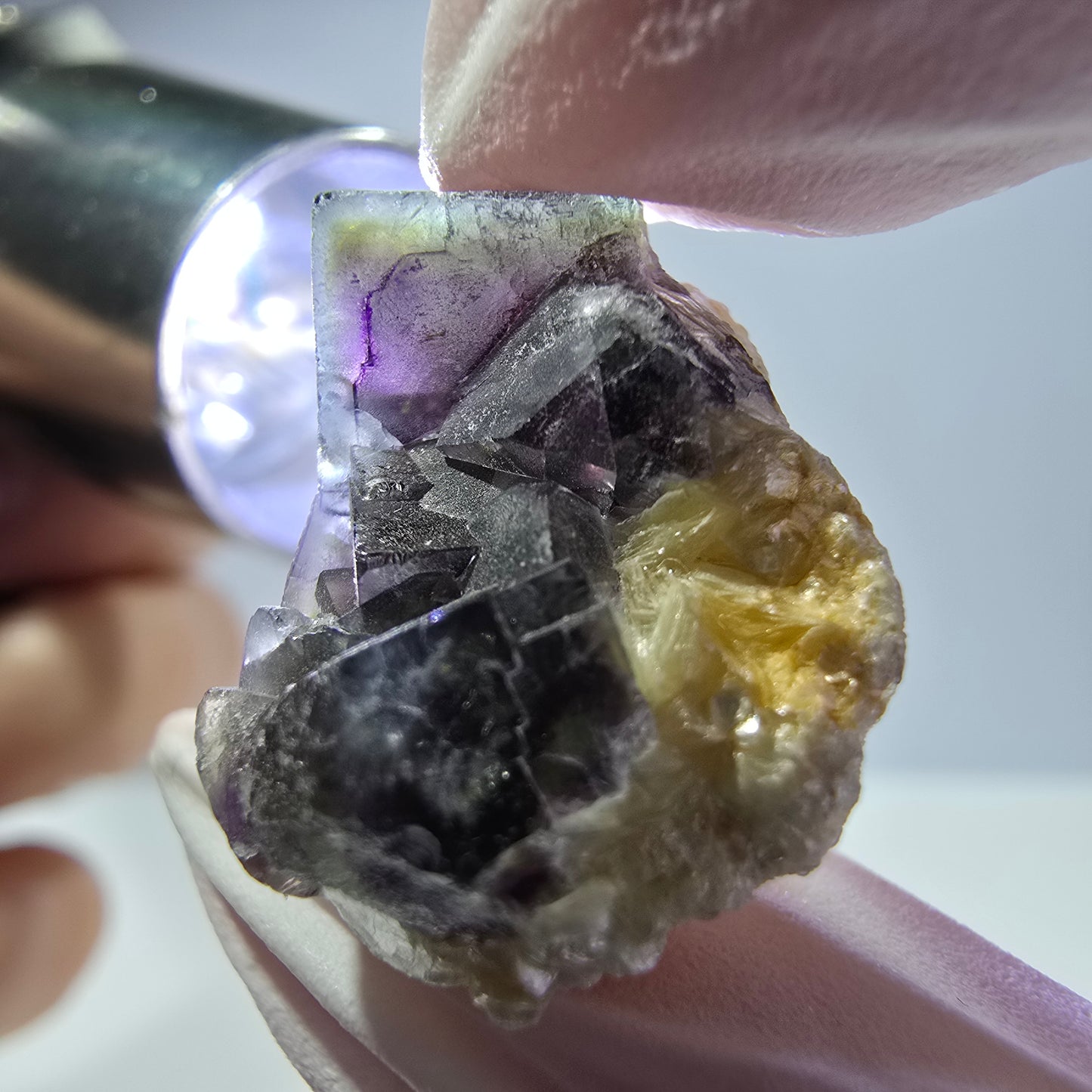 Cubes de fluorite fantôme colorés, spécimen de muscovite, Erongo, Namibie, 24 x 18 x 16 mm