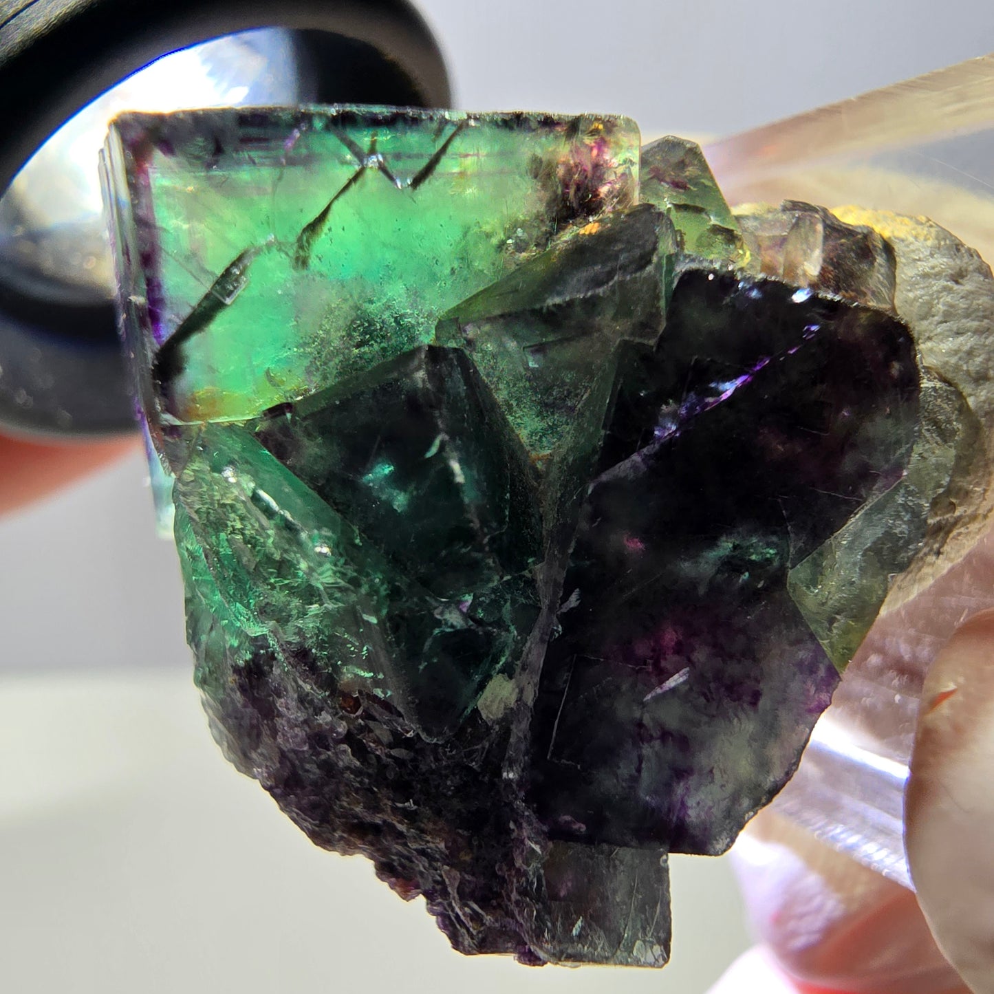 Phantom Fluorit Würfel Stufe, parkettiert grün lila Okorusu, Namibia 27*26*22mm