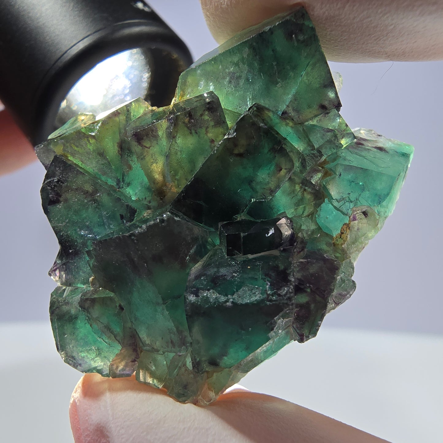 Spécimen de cube de fluorite fantôme parqueté vert violet Okorusu, Namibie 42*33*14 mm