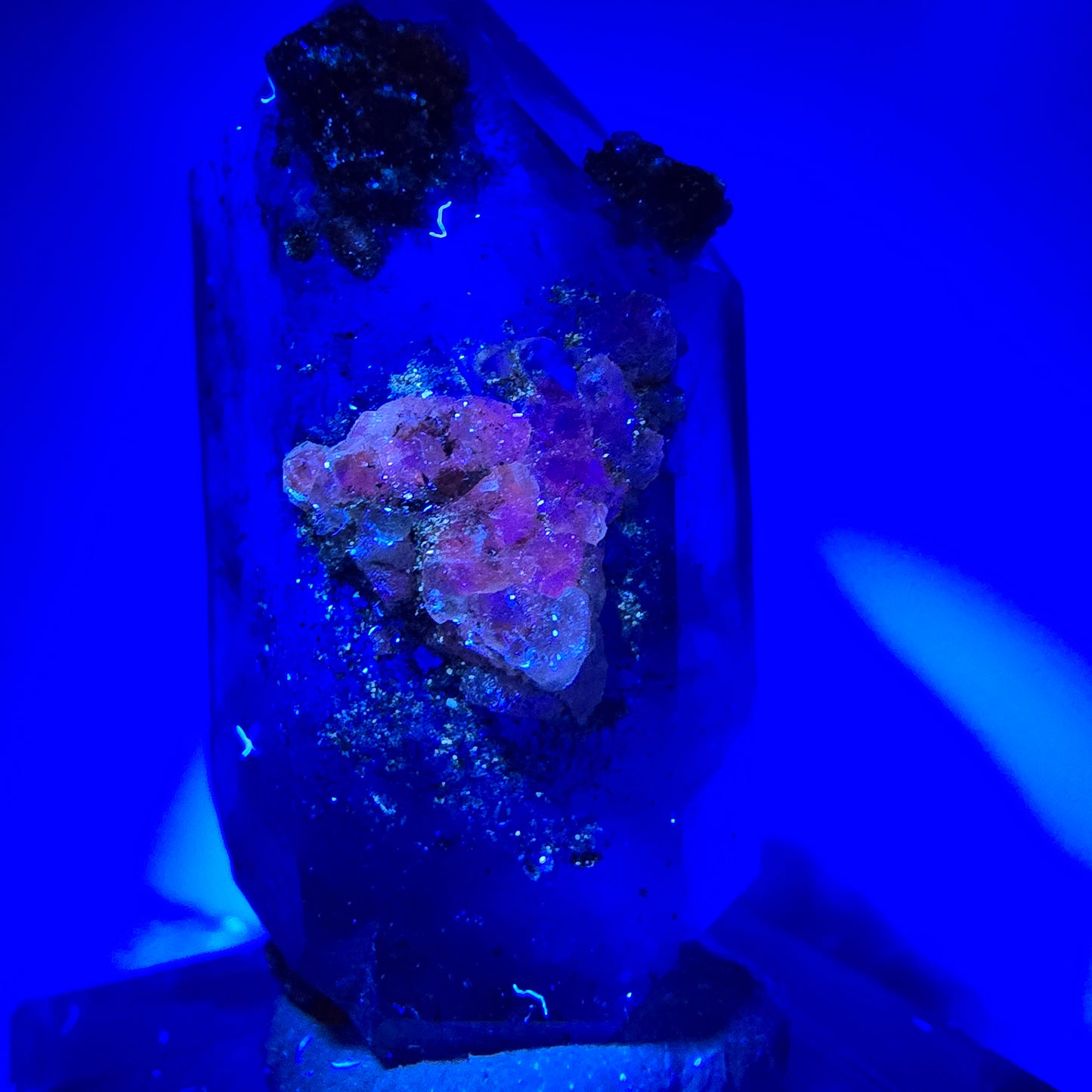 Harlekin Enhydro Amethyst mit Calcit Goboboseb, Namibia 38*20*15mm Sammlung
