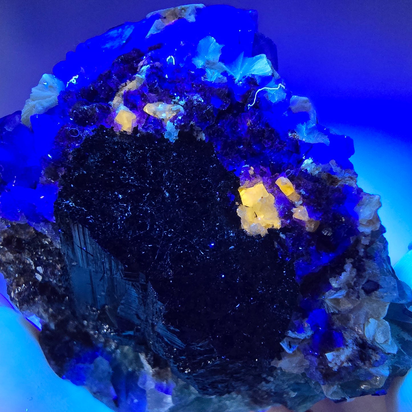 Fluorite fantôme Schörl, tourmaline, calcite, muscovite, stade Erongo, Namibie, 52 x 43 x 34 mm