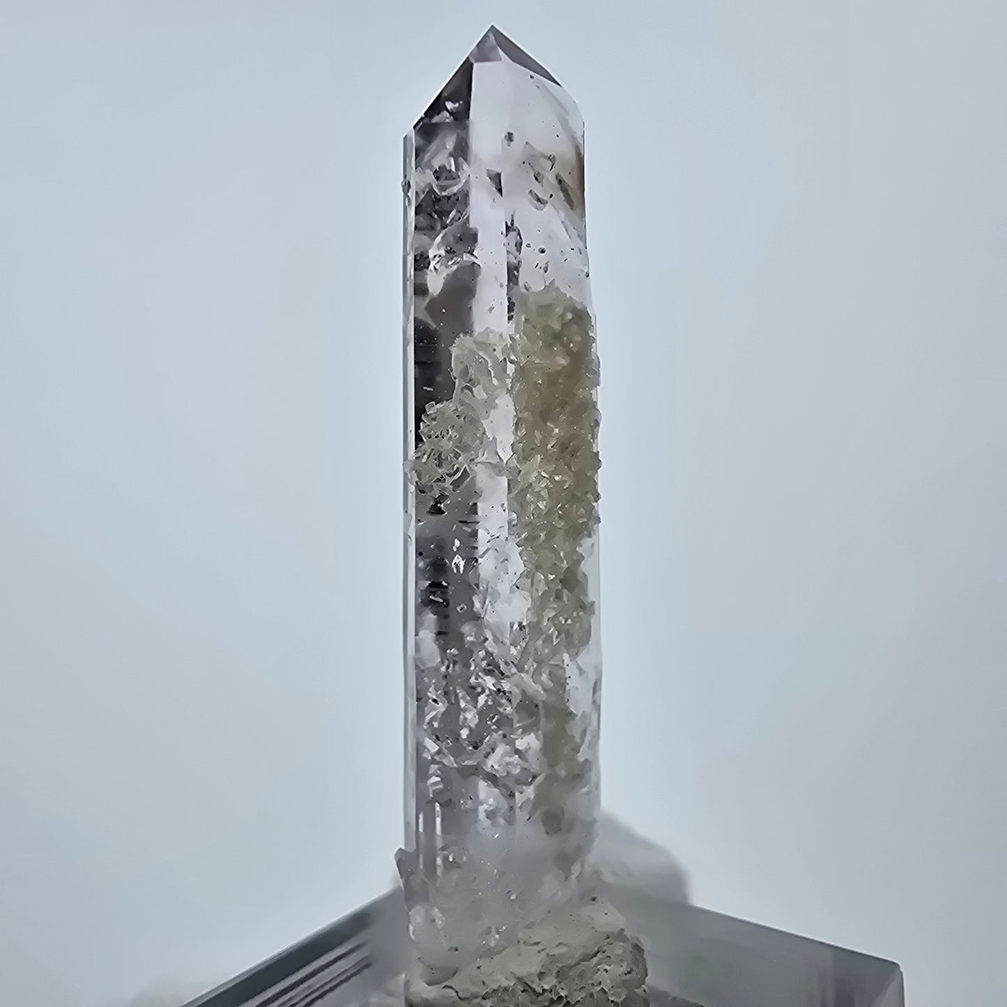 Enhydro Lemurian Rauchquarz mit Stilbit 1x Blase Goboboseb, Namibia 46*10*7mm