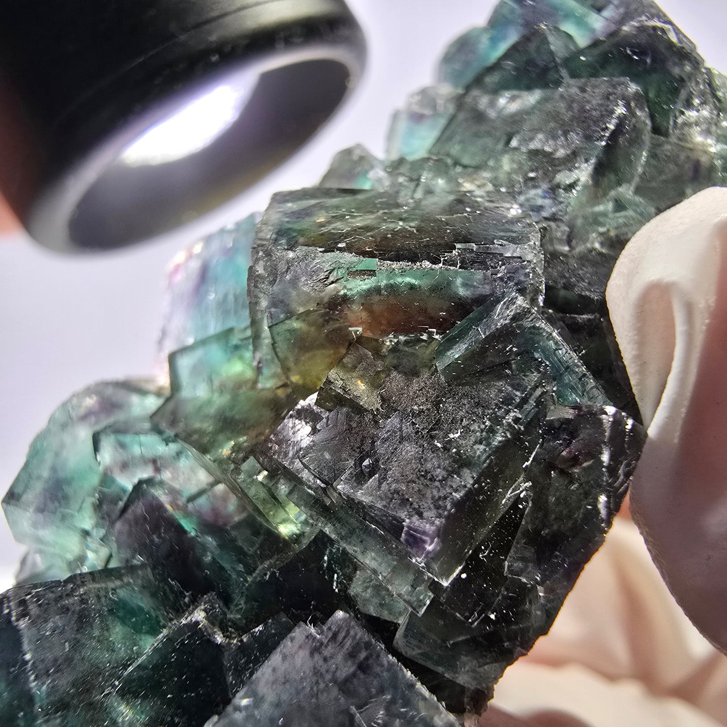 Spécimen de cube de fluorite fantôme, parqueté vert-brun Okorusu, Namibie 89 x 42 x 26 mm