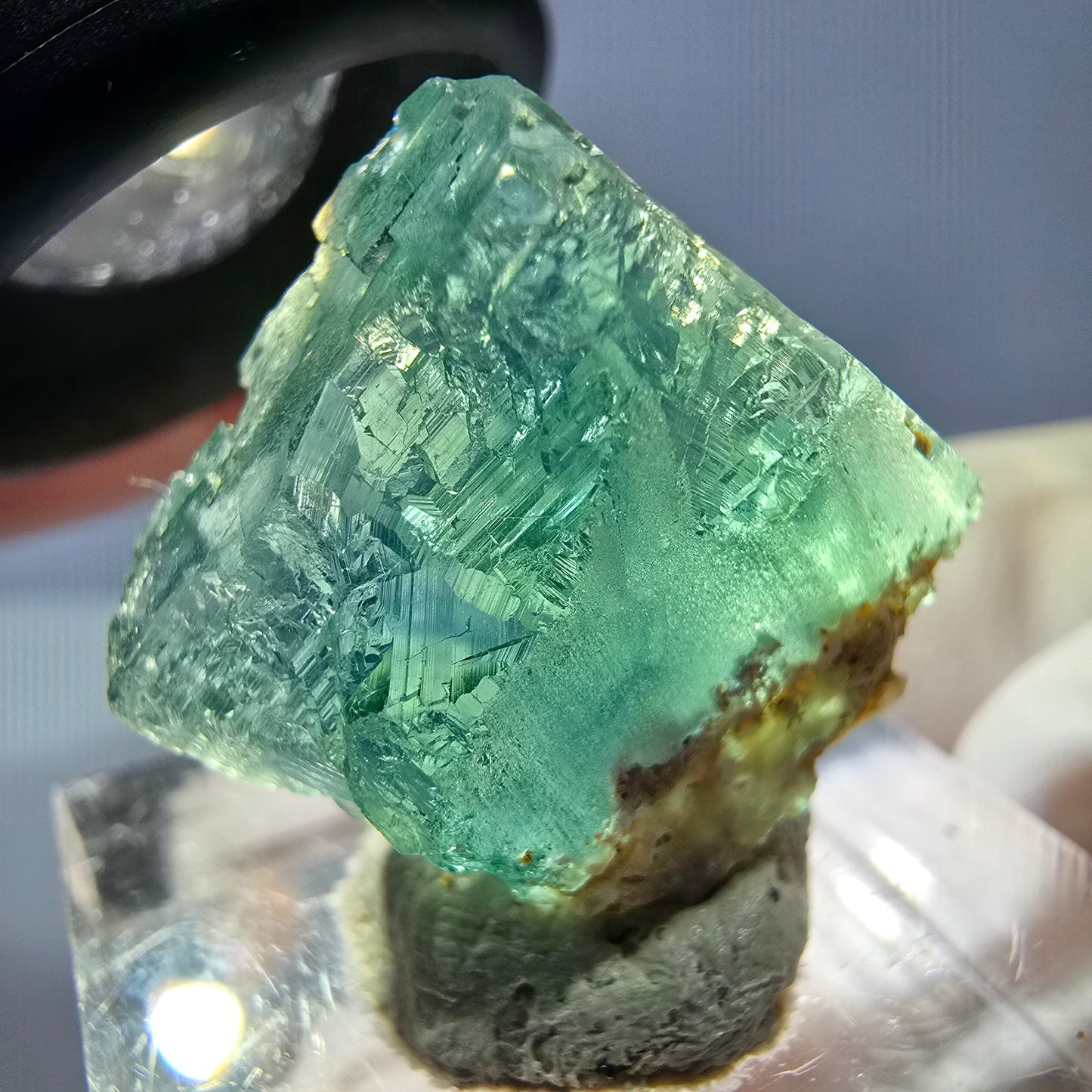 Cube de fluorite fantôme transparente parquetée, vert Okorusu, Namibie 18 x 18 x 14 mm