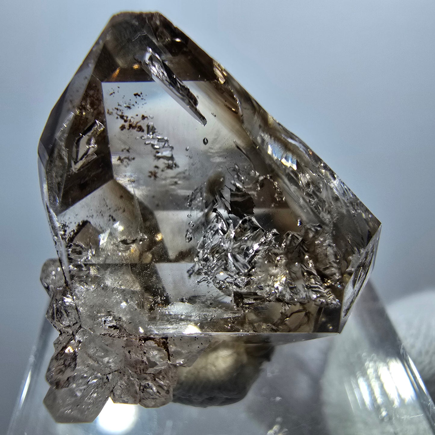 Spécimen de sceptre en quartz fumé fantôme transparent DT Goboboseb, Namibie 23 x 21 x 13 mm