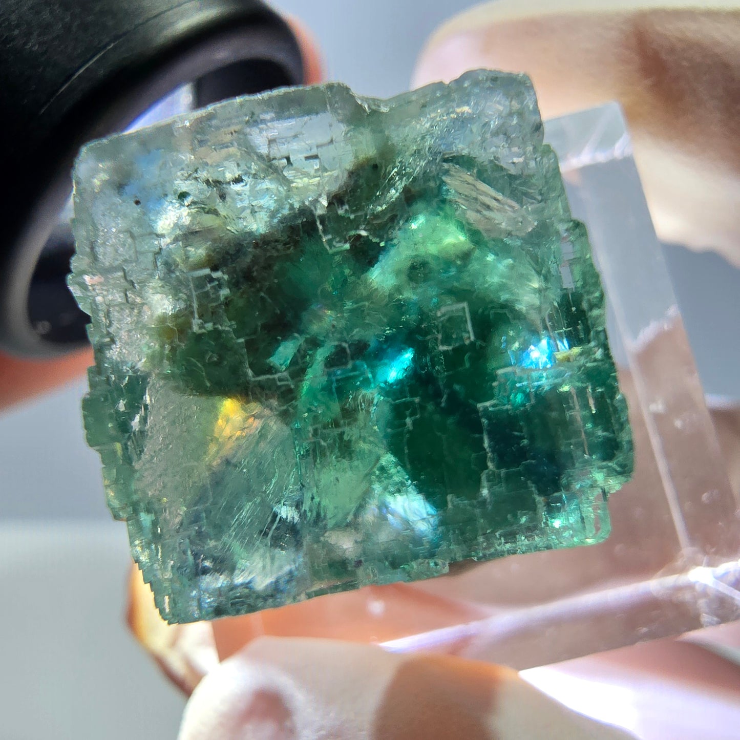 Klarer Phantom Fluorit Würfel parkettiert, grün Okorusu, Namibia 17*17*17mm