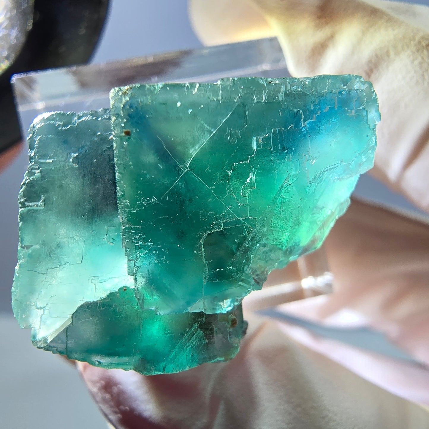 Phantom Fluorit Würfel Stufe, grün parkettiert Okorusu, Namibia 28*23*16mm
