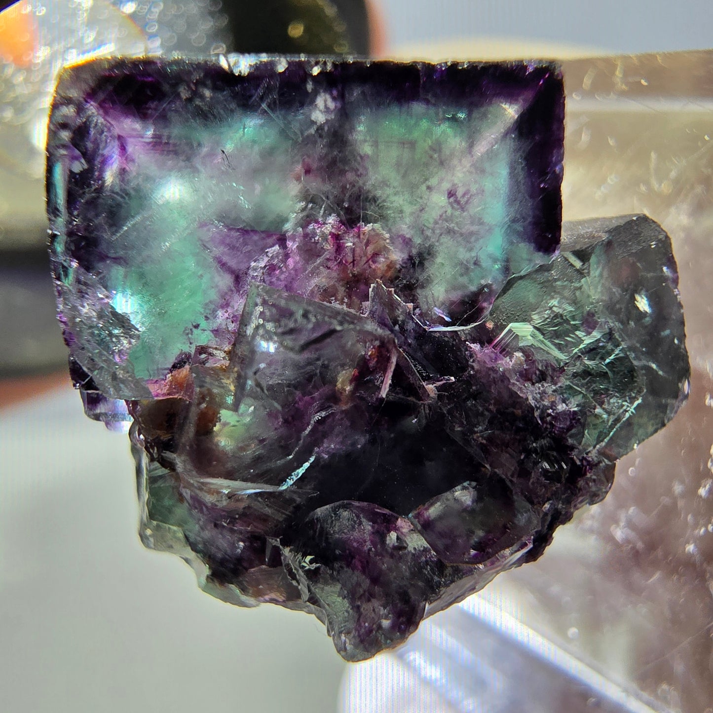 Phantom Fluorit Würfel Stufe, parkettiert grün lila Okorusu, Namibia 19*16*16mm