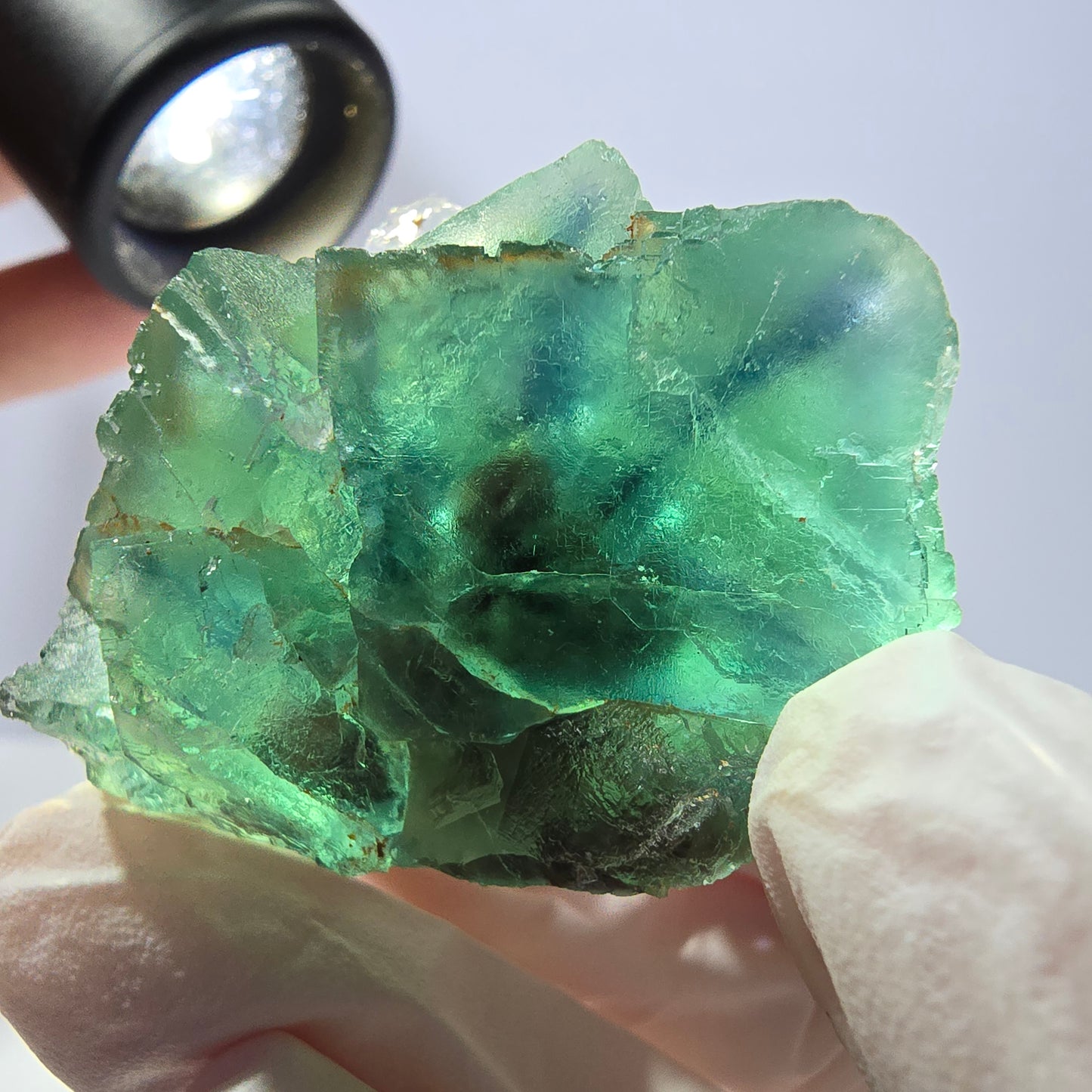 Spécimen de cube de fluorite fantôme transparente, vert parqueté, Okorusu, Namibie, 48 x 29 x 25 mm