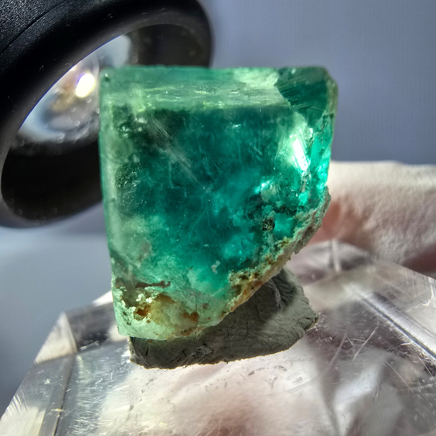 Cube de fluorite fantôme transparente parquetée, vert Okorusu, Namibie 15 x 15 x 13 mm