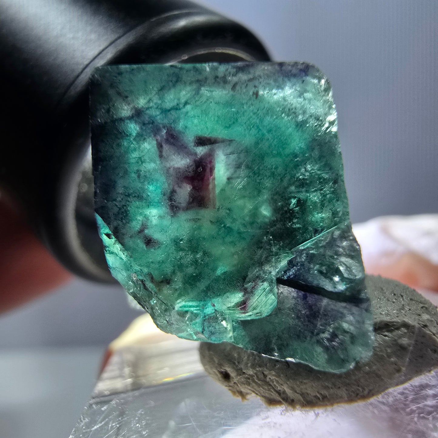 Phantom Fluorite cube parquetted, green purple Okorusu, Namibia 19*16*13mm