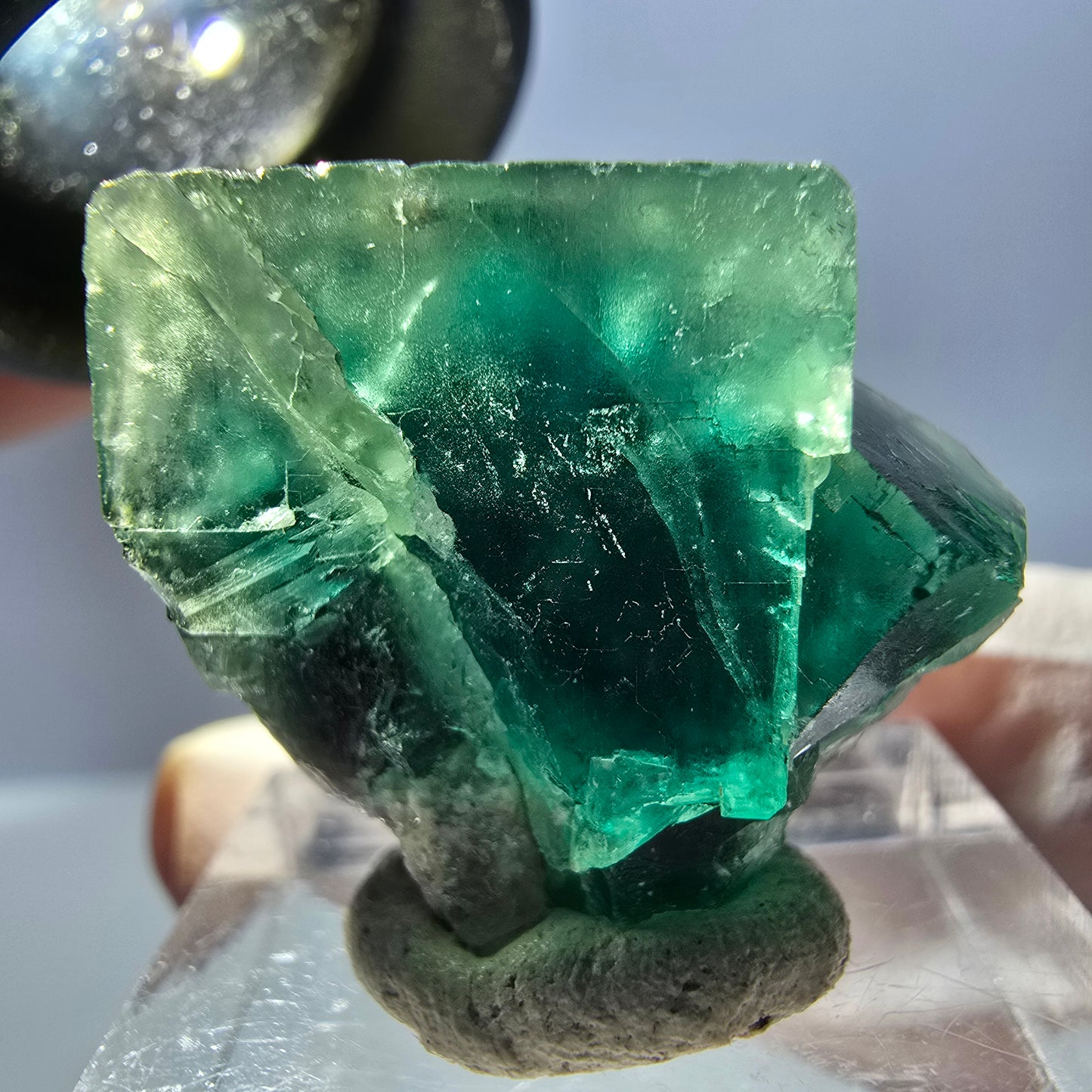 Spécimen de cube de fluorite fantôme, vert violet, Okorusu, Namibie, 27 x 22 x 15 mm