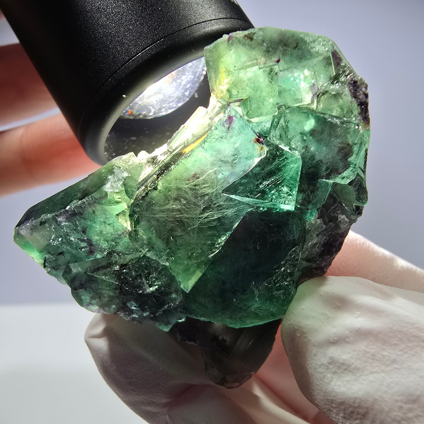Spécimen de cube de fluorite fantôme parqueté vert violet Okorusu, Namibie 41*35*18mm