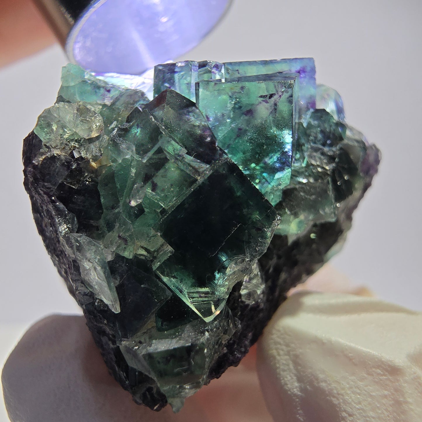 Spécimen de cube de fluorite fantôme, zonal, vert violet Okorusu, Namibie 35*34*29 mm