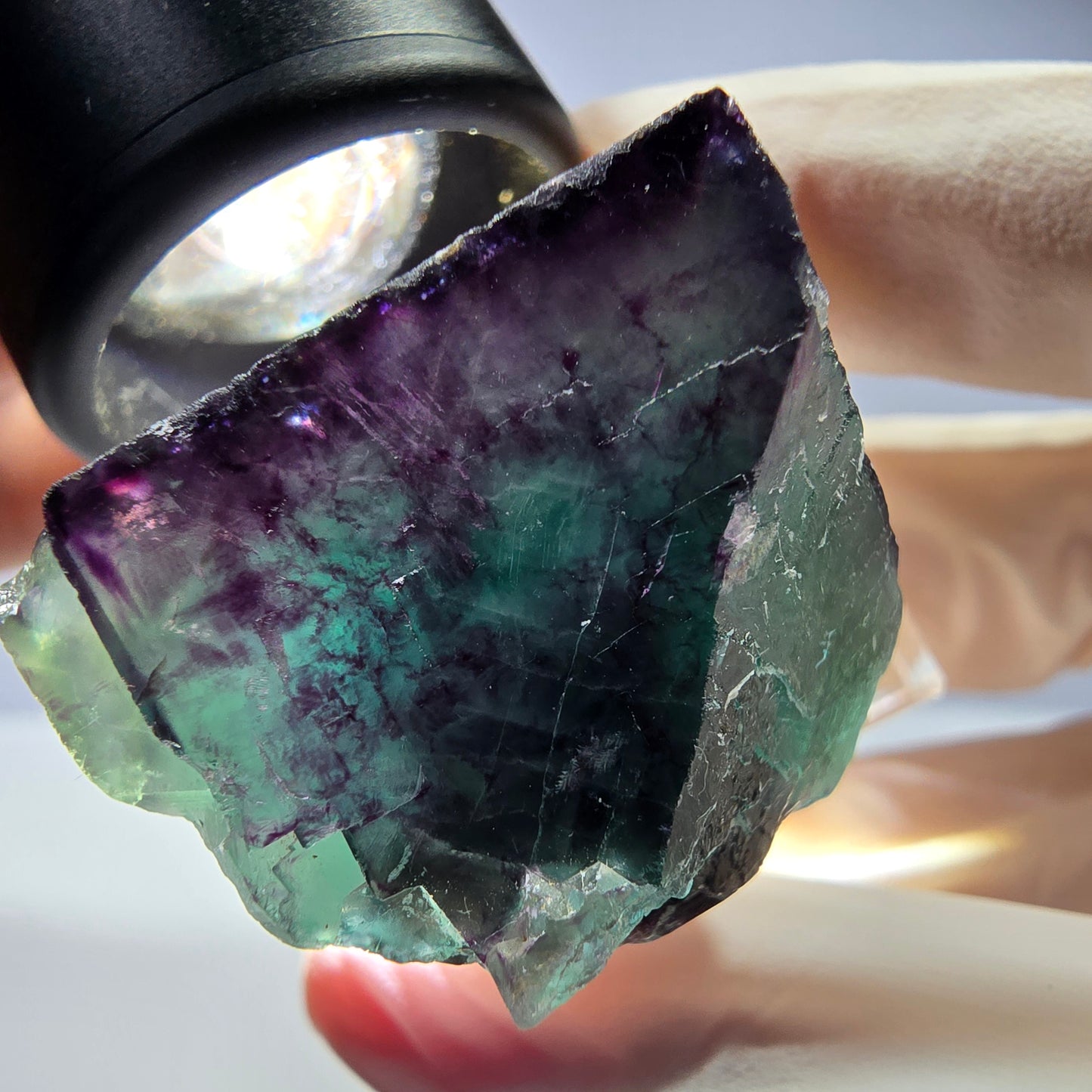 Rare cube de fluorite fantôme parqueté vert violet Okorusu Namibie 31*27*21mm