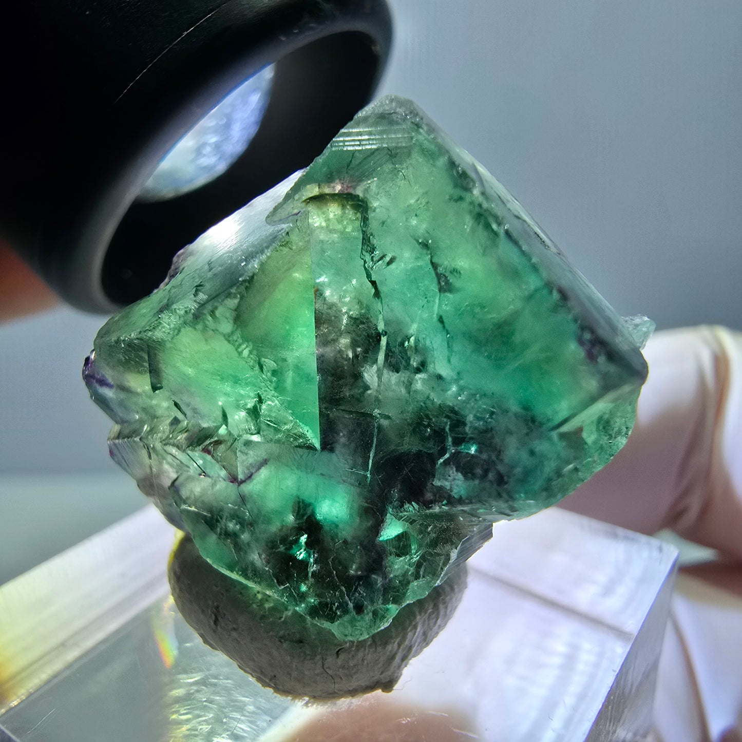 Phantom Fluorit Würfel Stufe, parkettiert grün lila Okorusu, Namibia 24*22*14mm