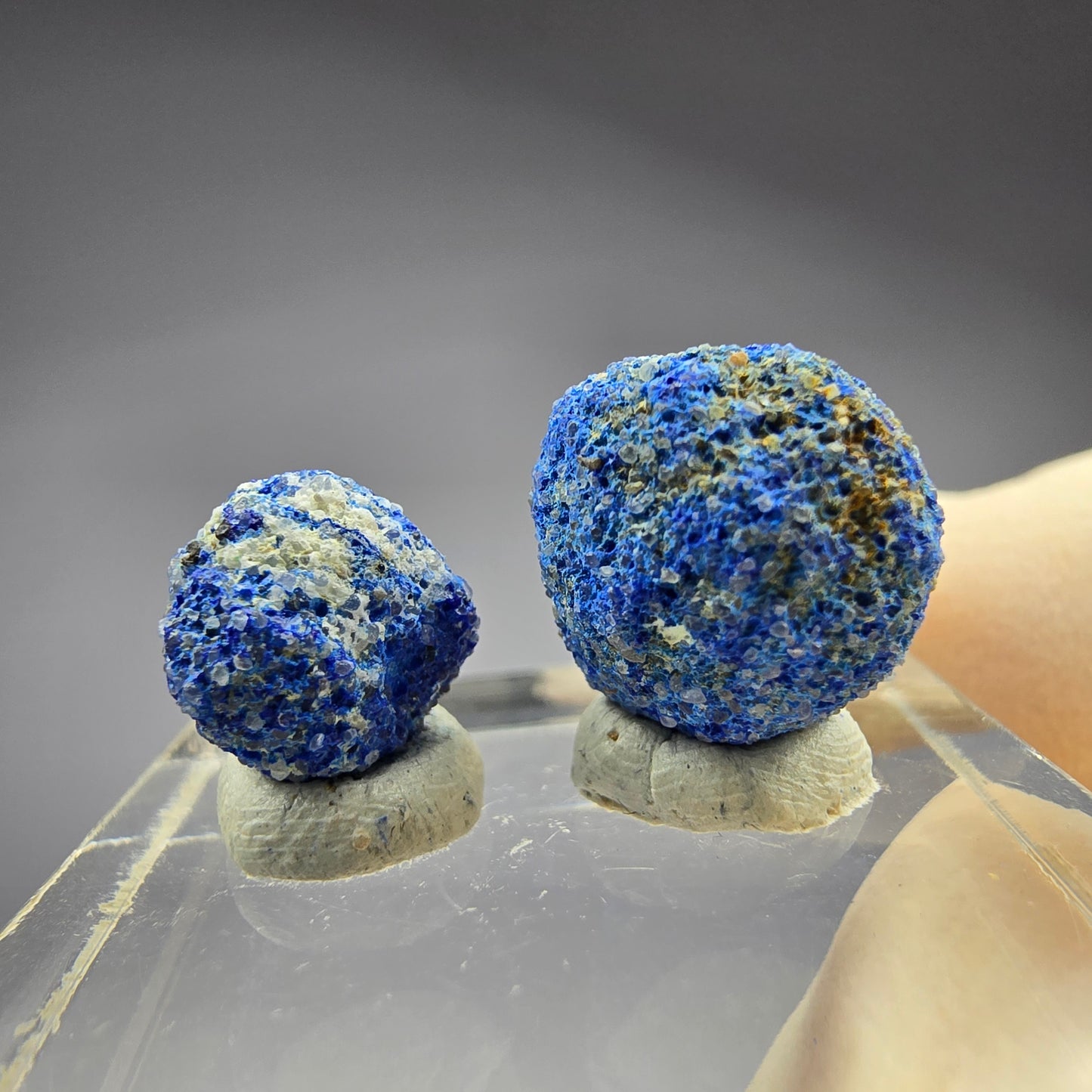 2x seltene Azurit Blueberry - Set 12,2mm + 9,2mm Durchmesser aus USA, New Mexico