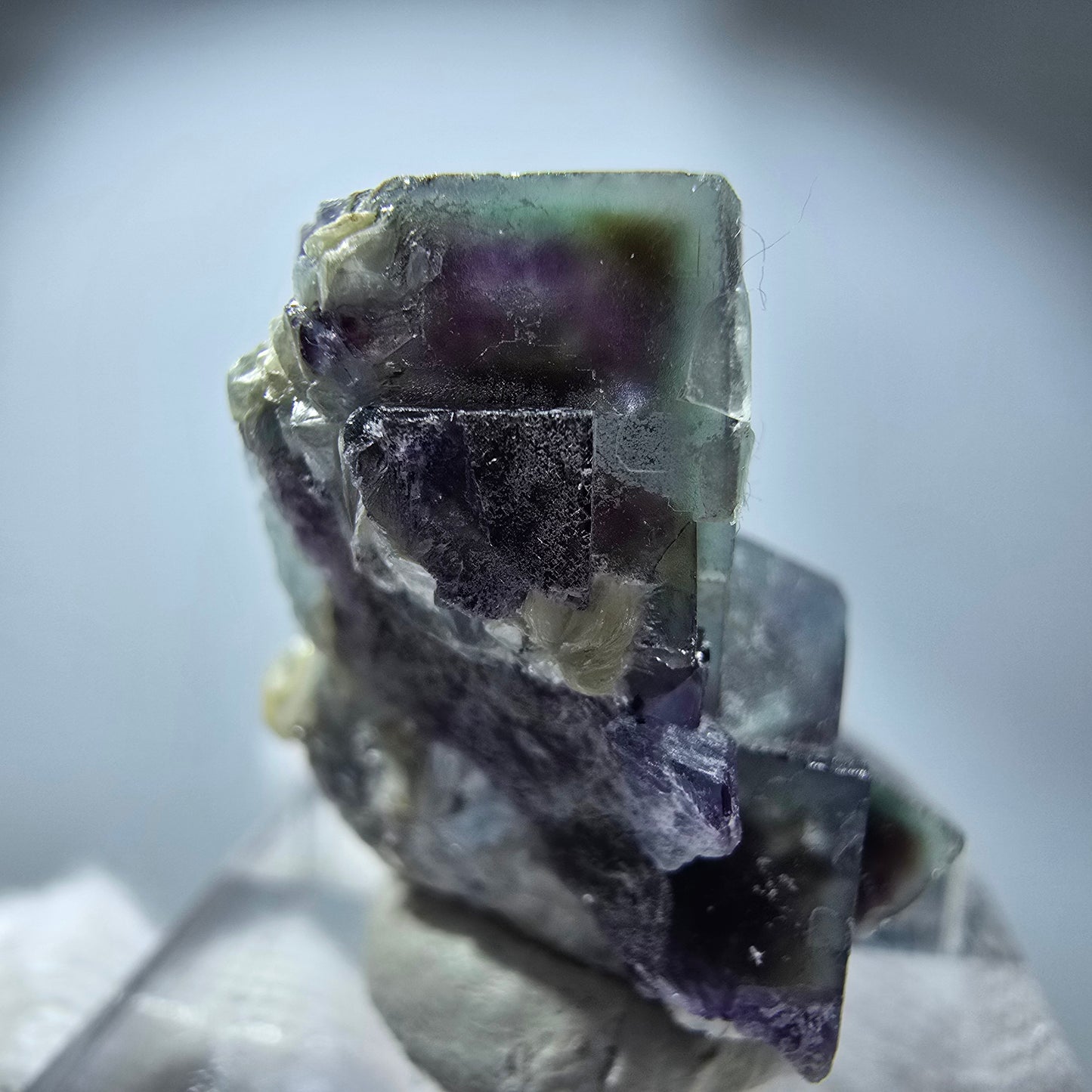 Spécimen de cube de fluorite fantôme coloré, vert violet jaune, Erongo, Namibie 29 x 20 x 14 mm