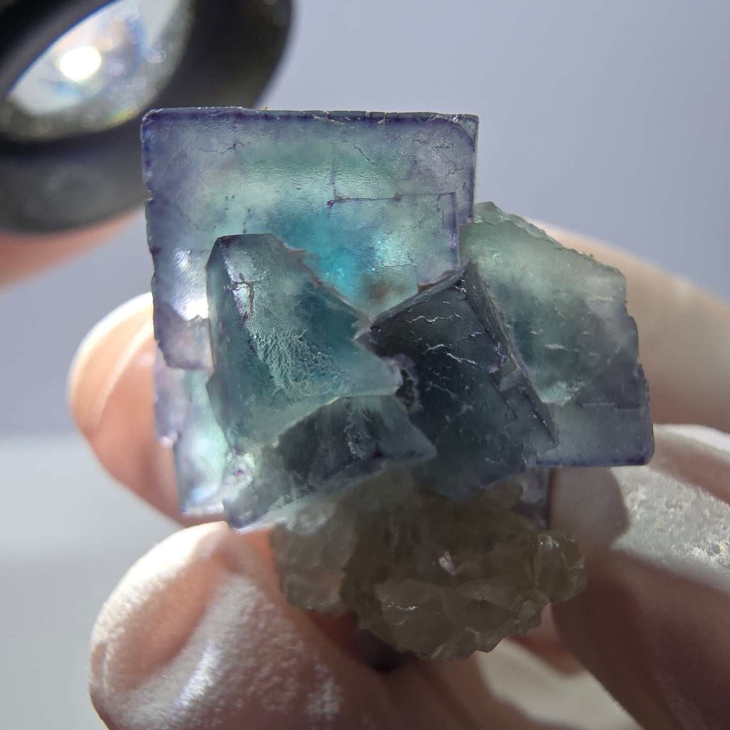 Rare cube de fluorite fantôme, spécimen de quartz vert violet Okorusu Namibie 29*24*20mm