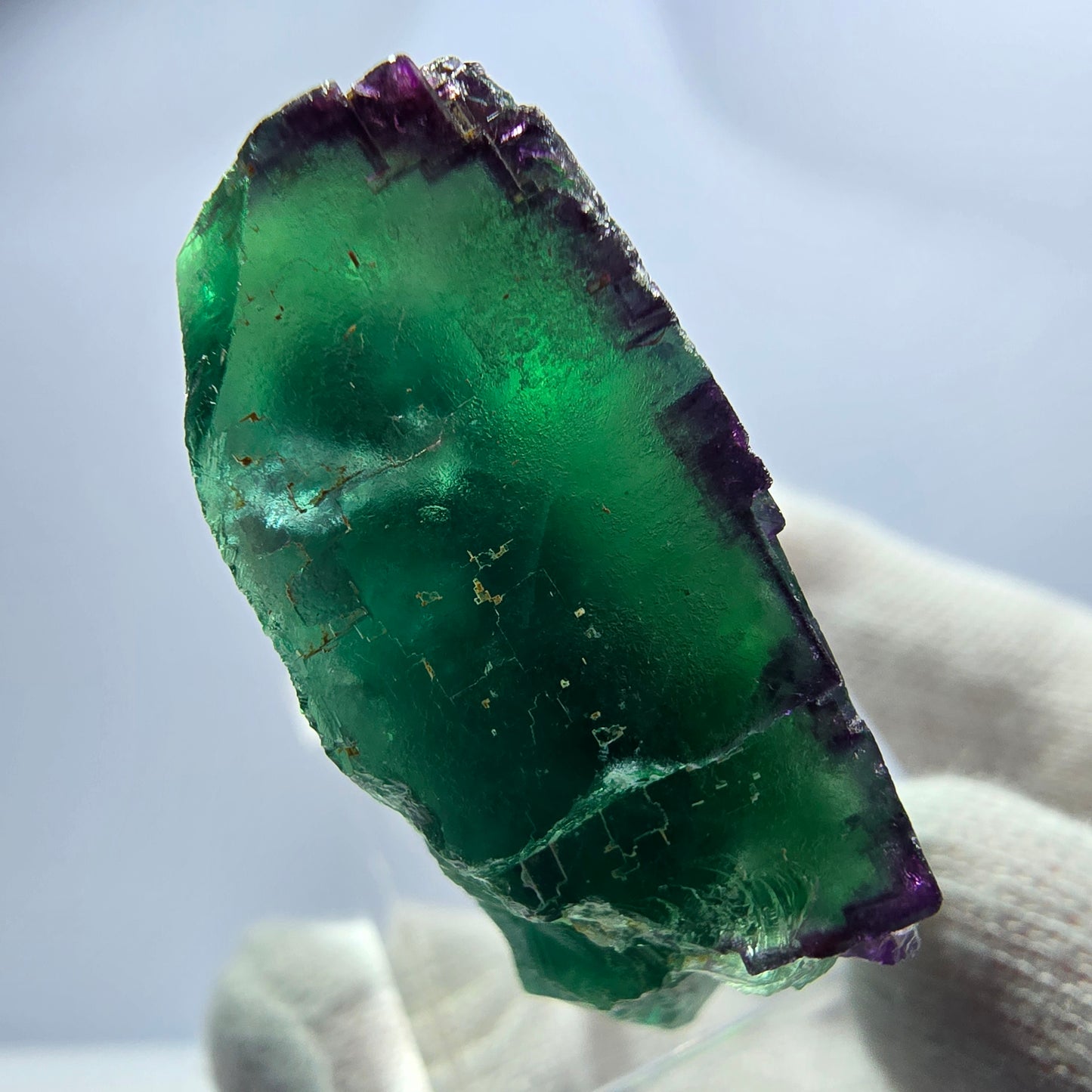 Cube de fluorite fantôme, parquet zonal vert violet Okorusu, Namibie 41*38*14mm