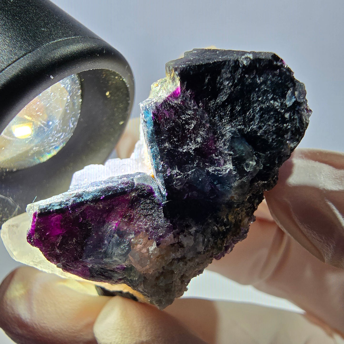 Rare cube de fluorite fantôme, spécimen de quartz vert violet Okorusu Namibie 49*41*29mm