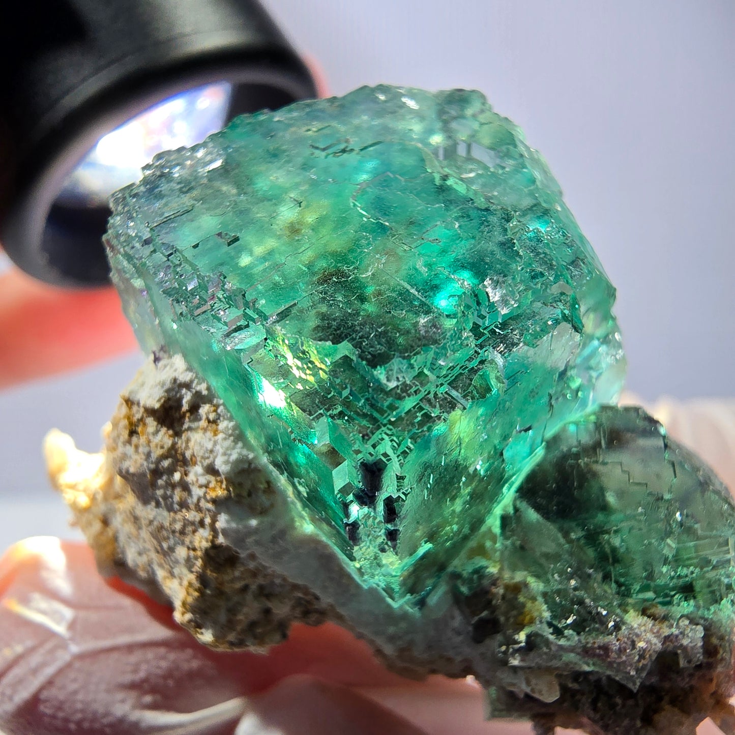Spécimen de cube de fluorite fantôme, parqueté vert violet Okorusu, Namibie 46*37*36 mm