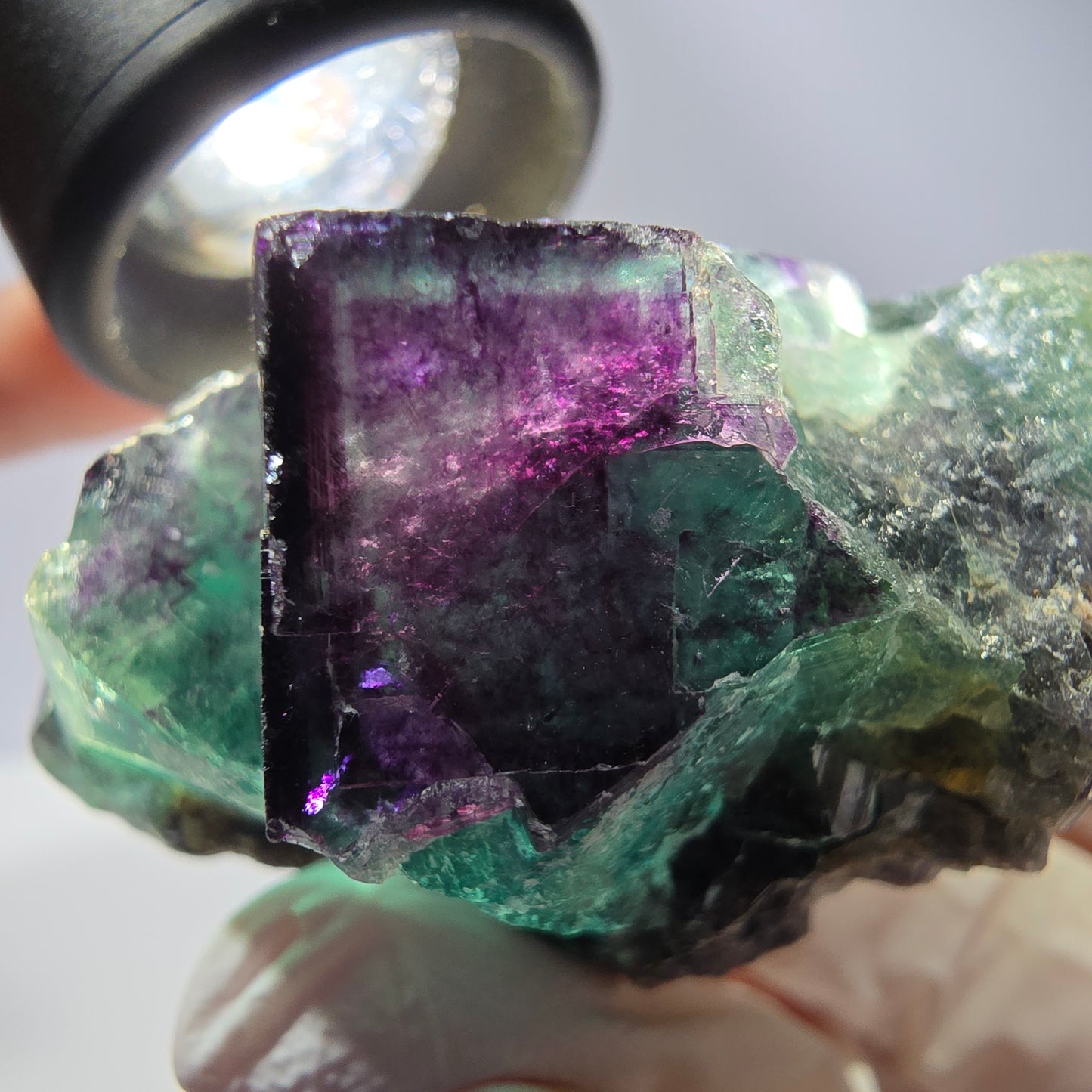 Phantom Fluorit Würfel Stufe, parkettiert grün lila Okorusu, Namibia 51*40*21mm