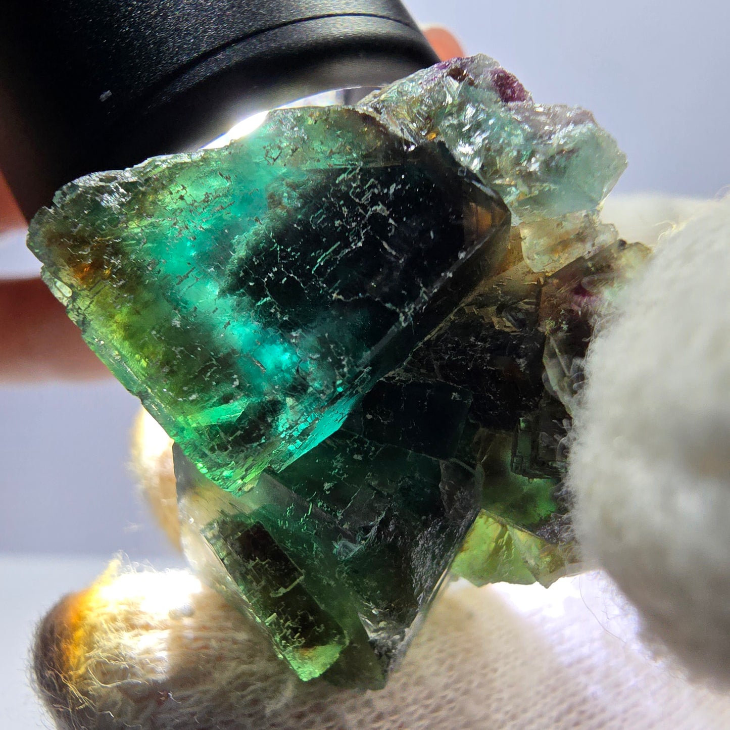 Rare spécimen de cube de fluorite fantôme, parqueté vert Okorusu, Namibie, 34 x 31 x 20 mm