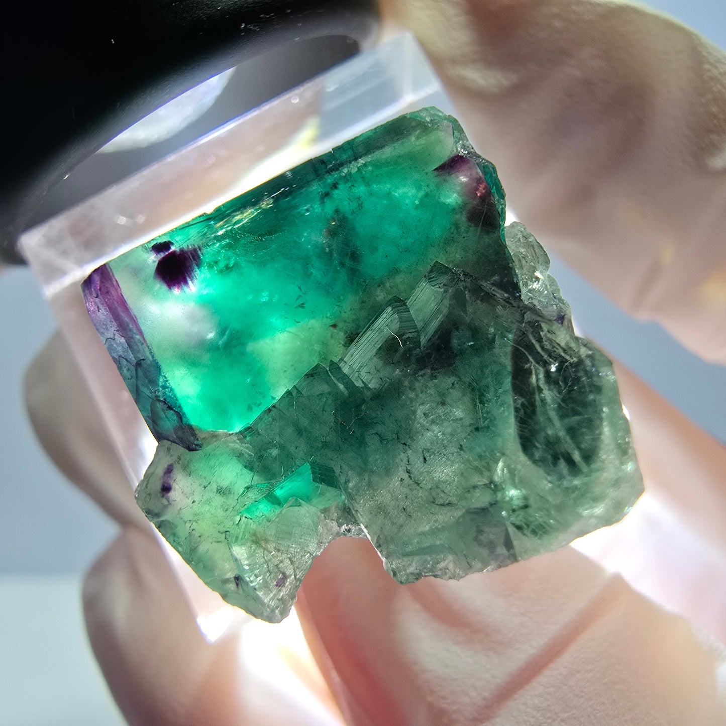 Phantom Fluorit Würfel Stufe, grün lila Okorusu, Namibia 30*20*12mm