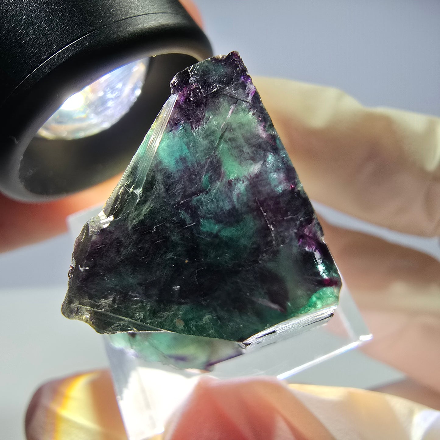 Rare cube de fluorite fantôme parqueté vert violet Okorusu Namibie 25*21*22mm