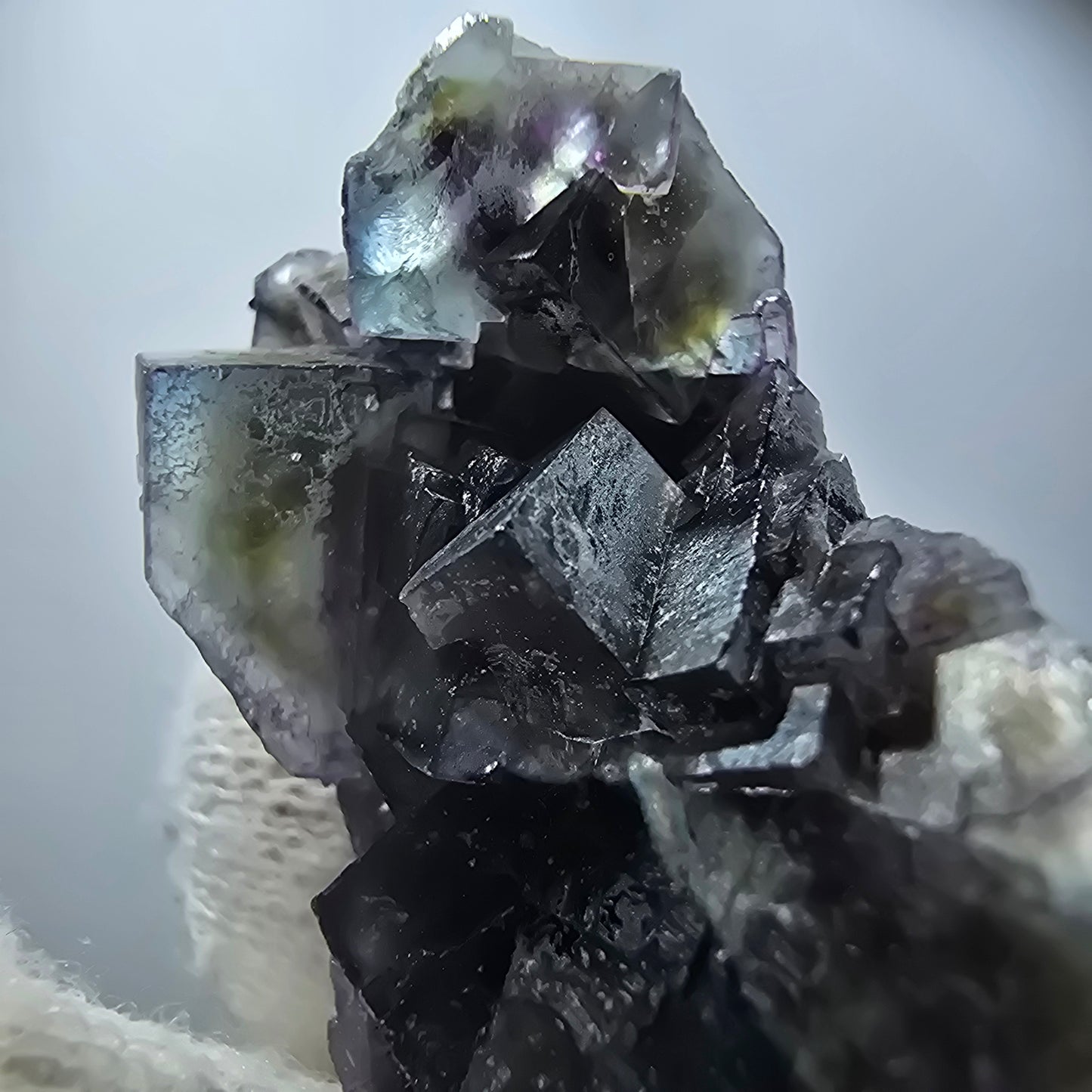 Colorful Phantom Fluorite Cubes, Hyalite, Schorl Tourmaline Erongo, Namibia 41*32*17mm
