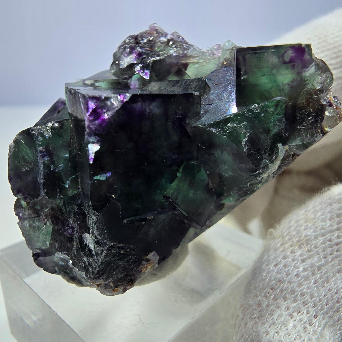 Clear Phantom Fluorite Cube Specimen zonal green purple Okorusu, Namibia 41*28*23mm