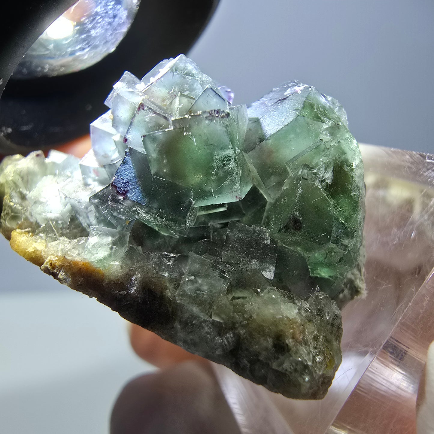 Spécimen de cube de fluorite fantôme, vert violet, Okorusu, Namibie, 35 x 28 x 22 mm