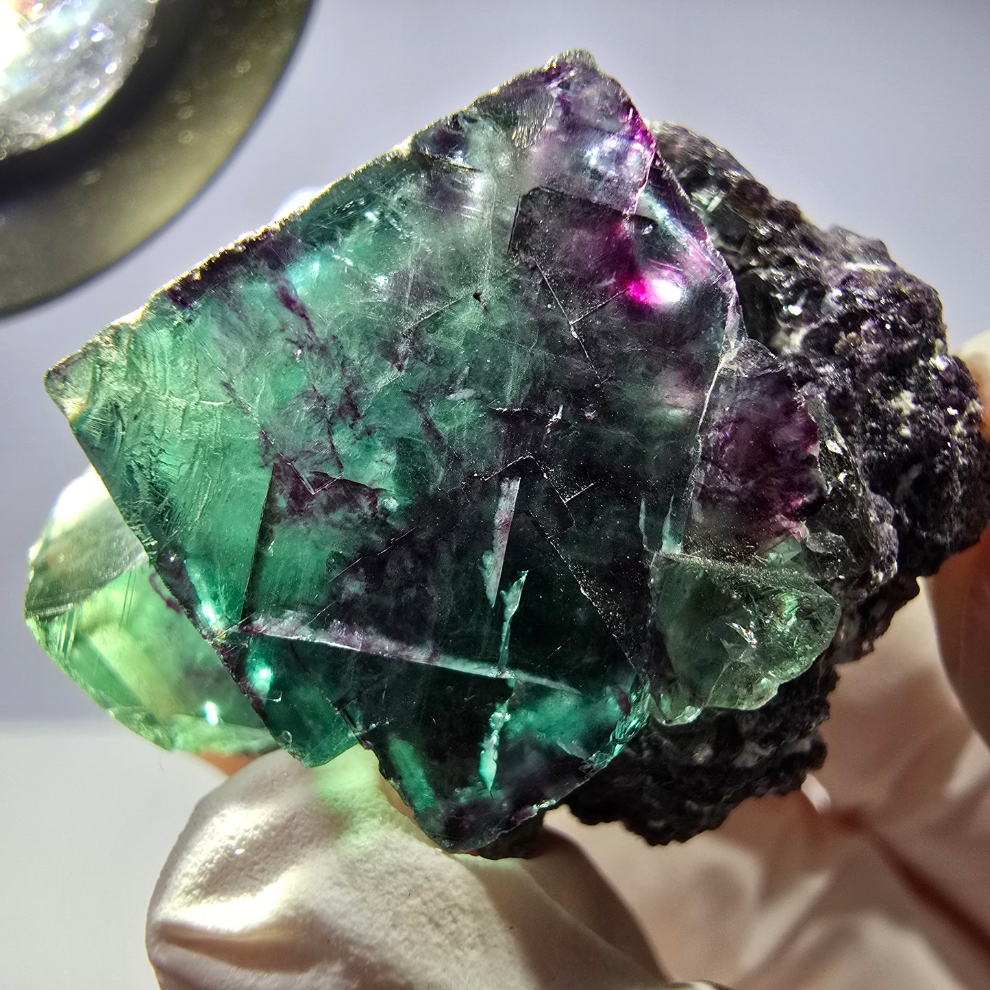 Spécimen de cube de fluorite fantôme parqueté vert violet Okorusu, Namibie 41*34*26mm