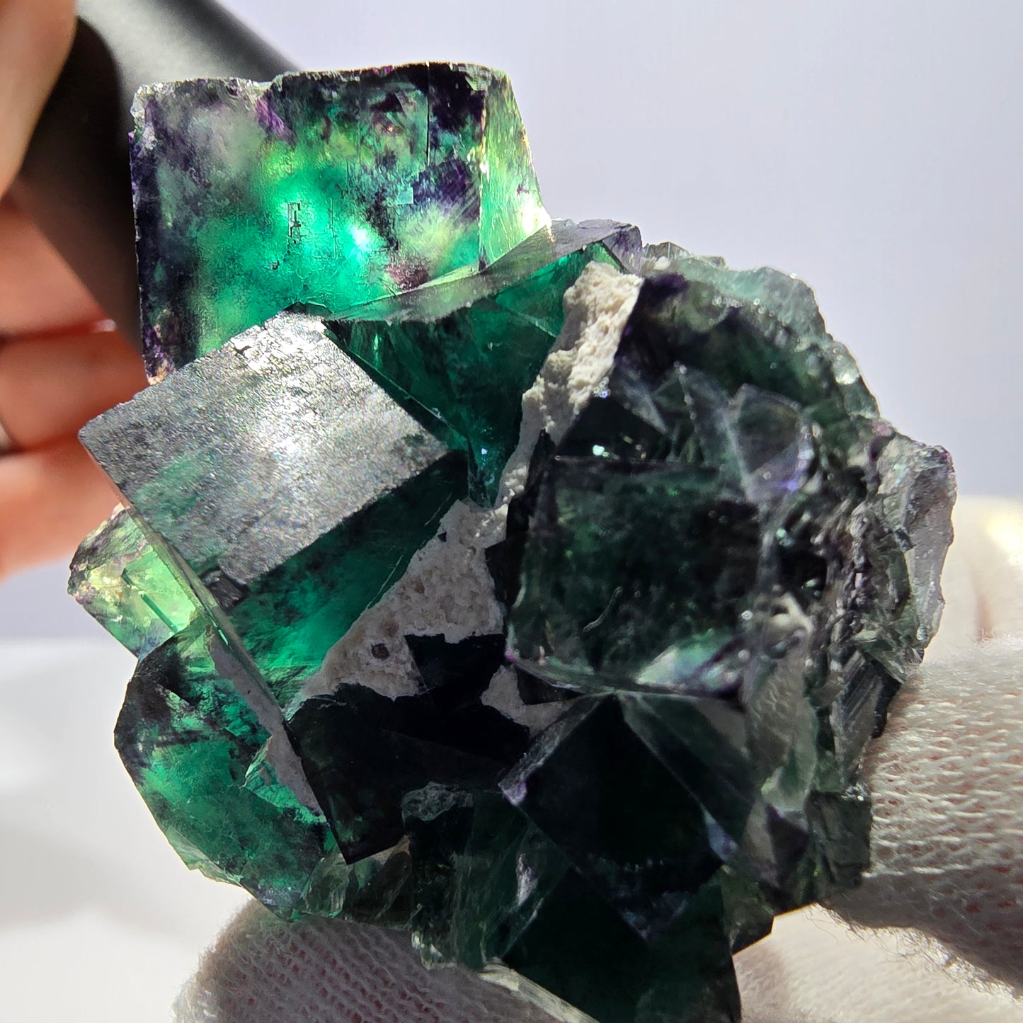 Rare spécimen de cube de fluorite fantôme, vert-violet, Okorusu, Namibie, 52 x 45 x 38 mm