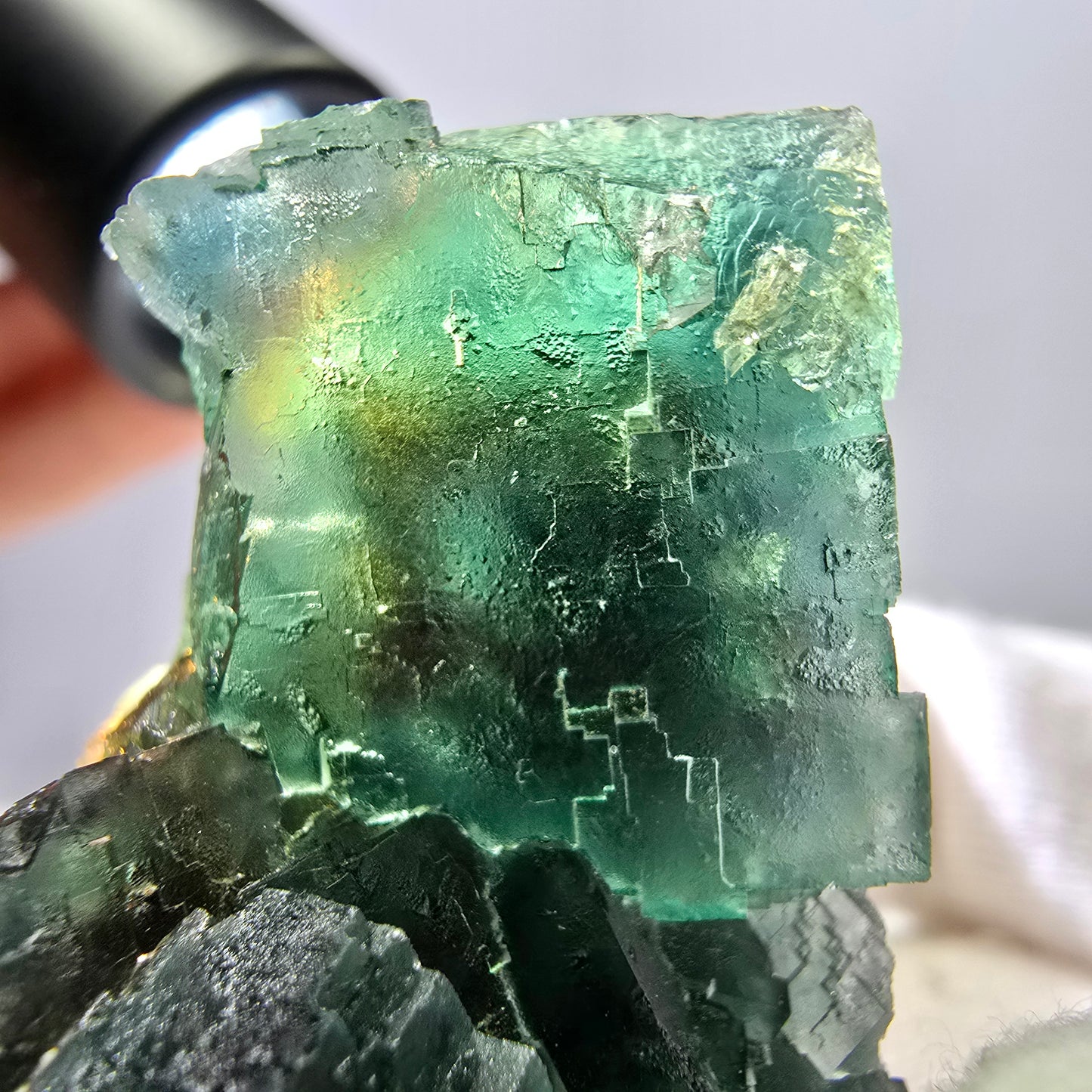 Rare spécimen de cube de fluorite fantôme, parqueté vert Okorusu, Namibie, 47 x 31 x 28 mm