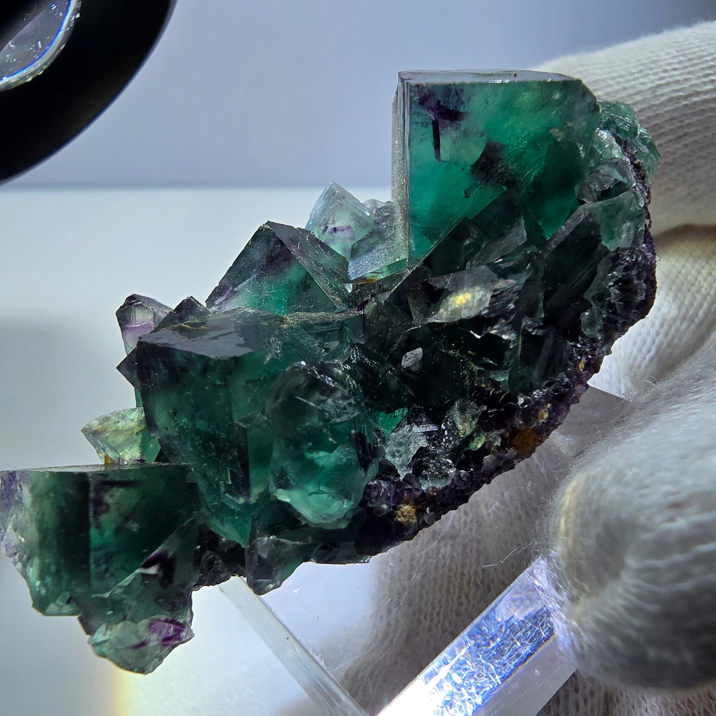 Seltene Phantom Fluorit Würfel Stufe zonal grün lila Okorusu, Namibia 60*28*19mm