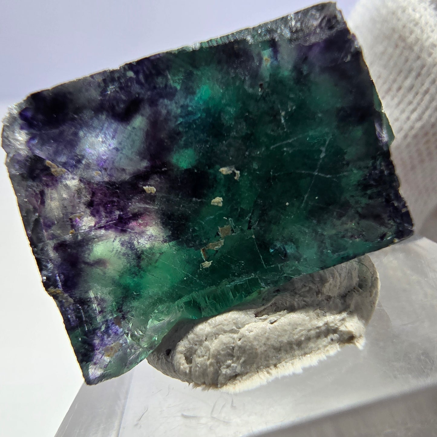 Seltene Phantom Fluorit Würfel Stufe zonal grün lila Okorusu, Namibia 31*24*19mm