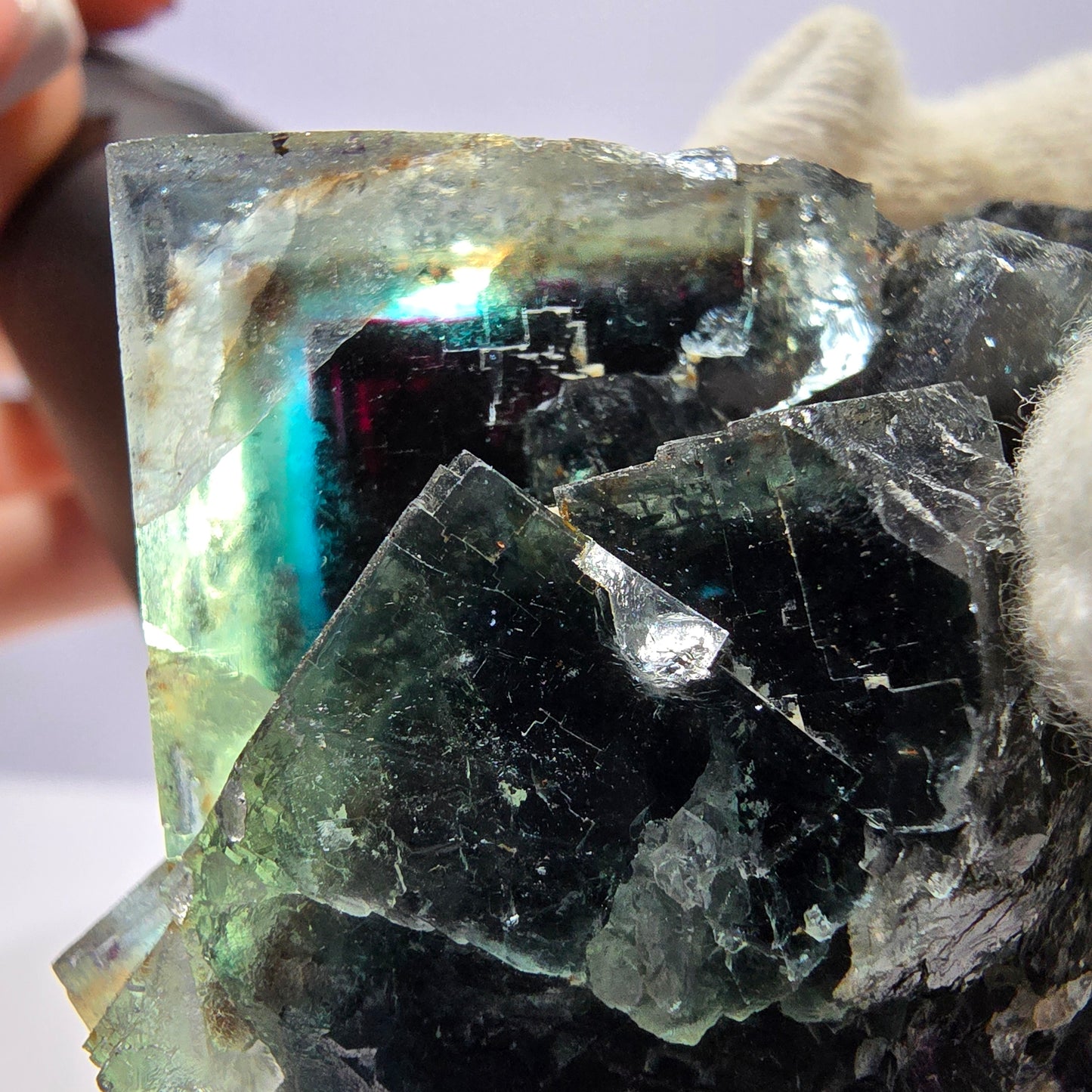Cube de fluorite fantôme parqueté vert violet Okorusu Namibie 58*37*30mm