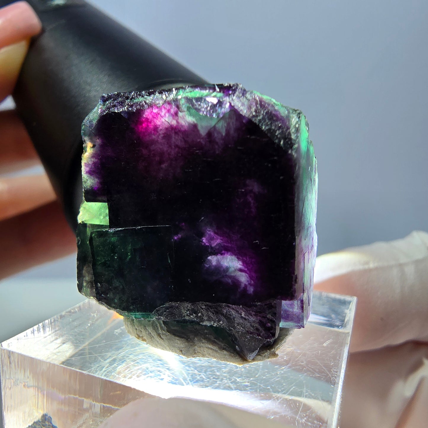 Seltene Fluorit Würfel Stufe, grün lila Okorusu, Namibia 24*23*22mm