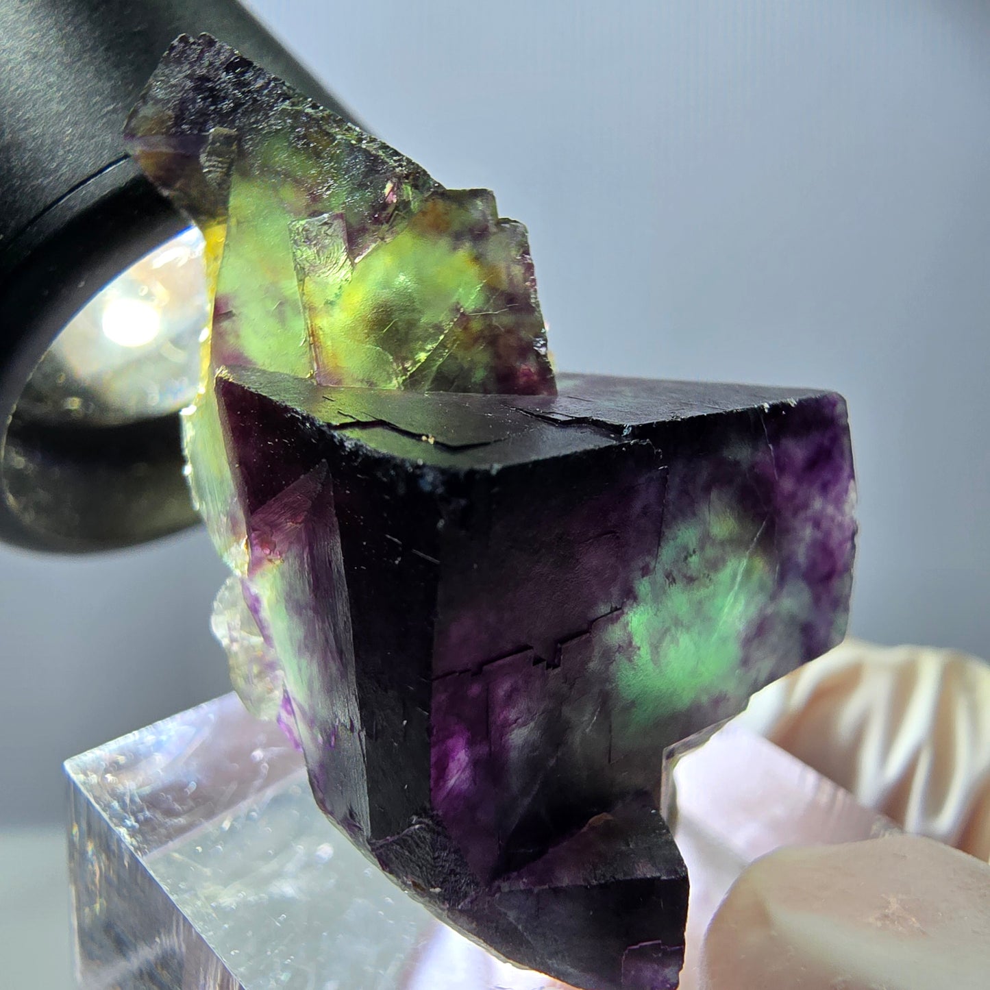 Spécimen rare de cube de fluorite, vert violet, Okorusu, Namibie, 40 x 25 x 18 mm