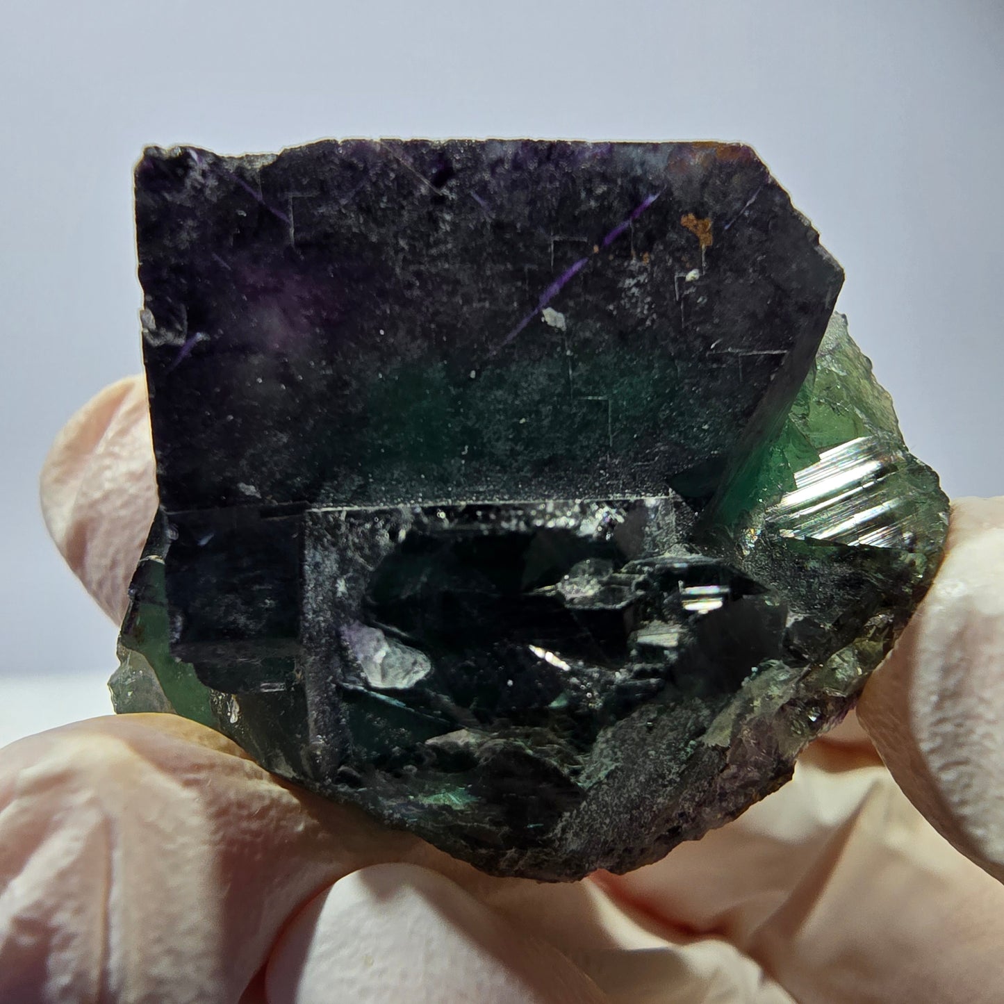 Spécimen de cube de fluorite fantôme, parqueté vert violet Okorusu, Namibie 37*31*25 mm
