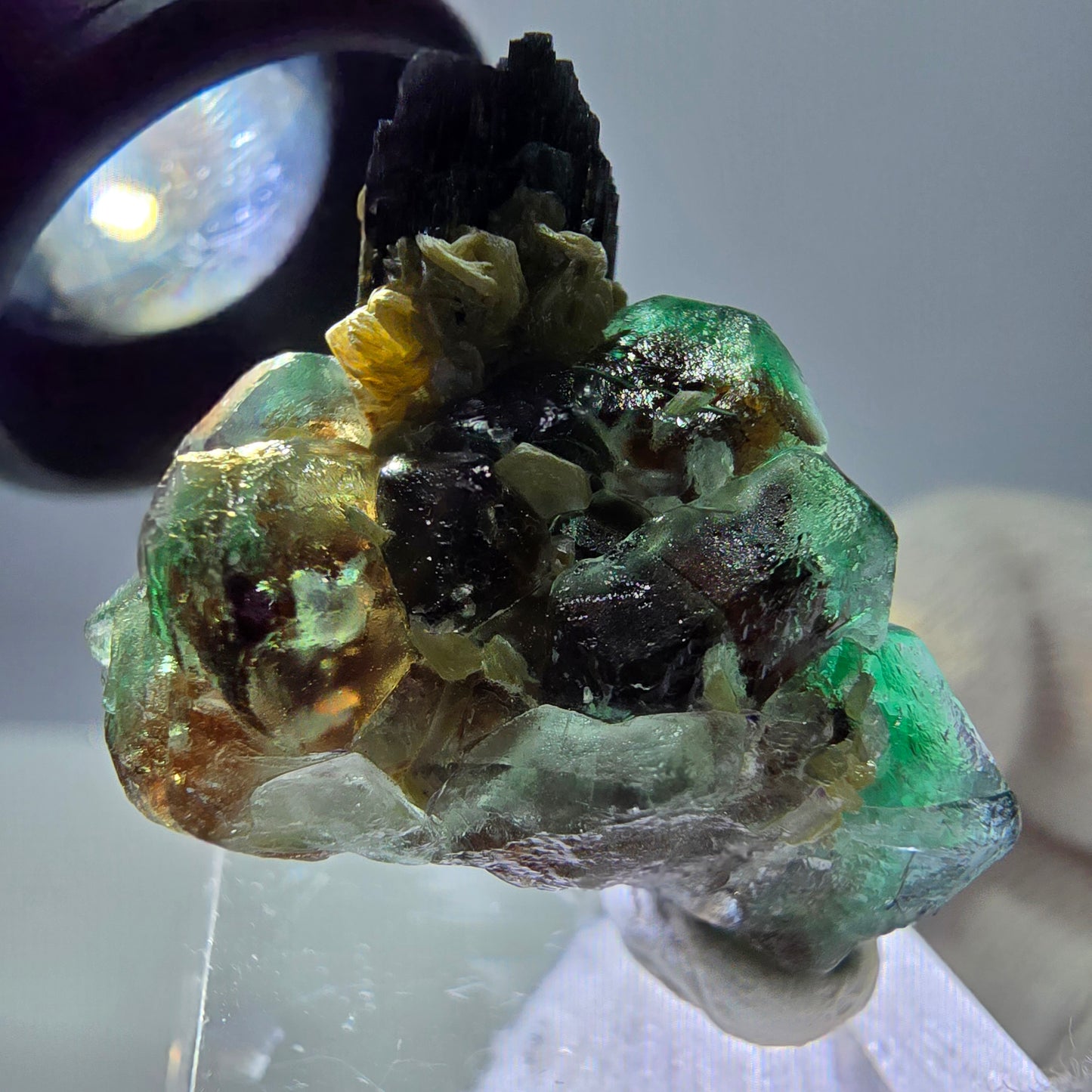 Cube de fluorite fantôme, spécimen de tourmaline scholle muscovite, Erongo, Namibie, 32 x 24 x 18 mm