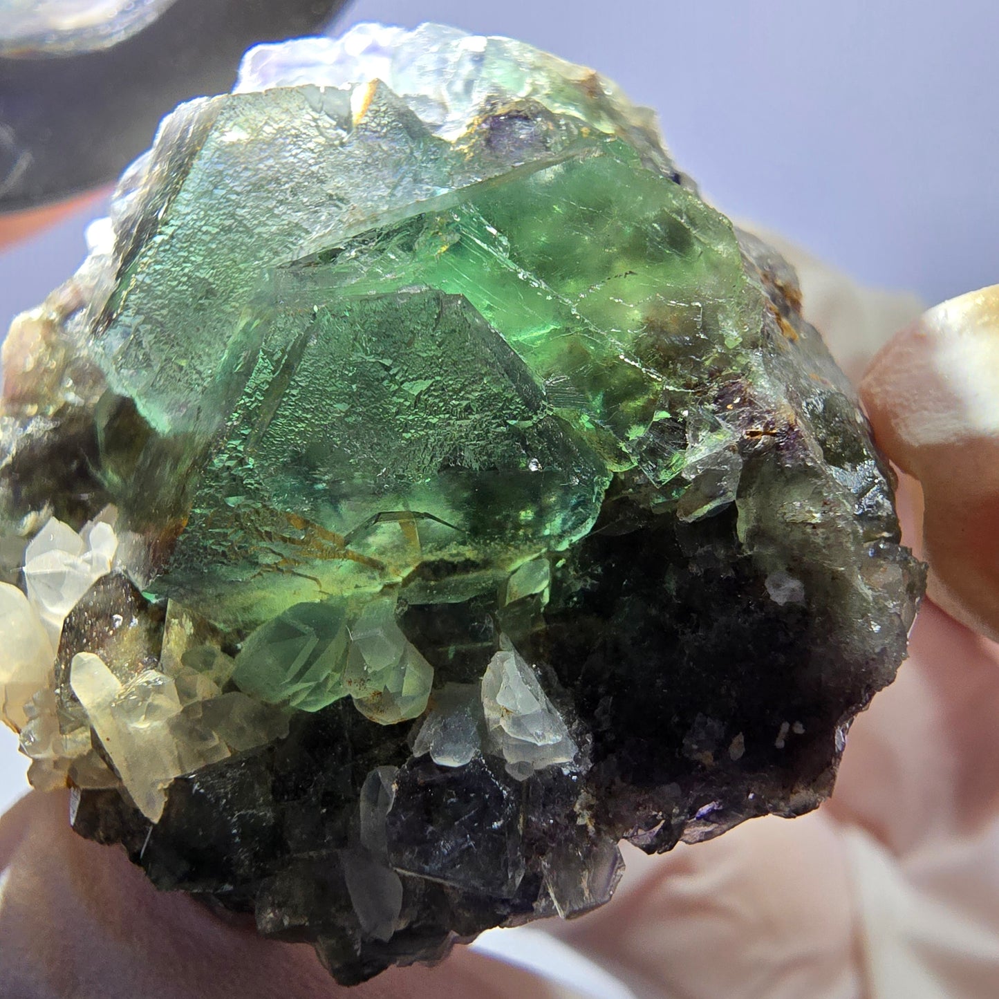 Rare cube de fluorite fantôme, spécimen de quartz vert Okorusu, Namibie, 40 x 35 x 20 mm