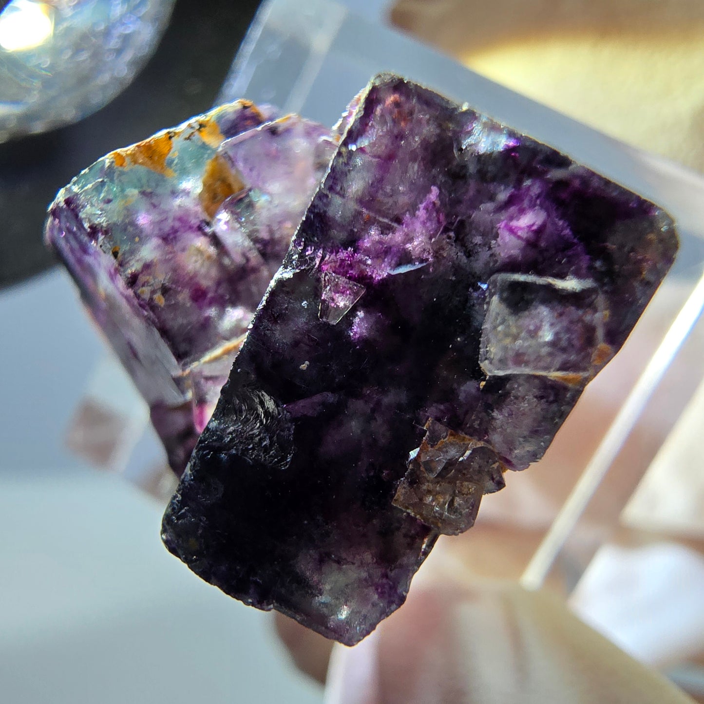 Phantom Fluorit Würfel Stufe, grün lila Okorusu, Namibia 24*21*17mm